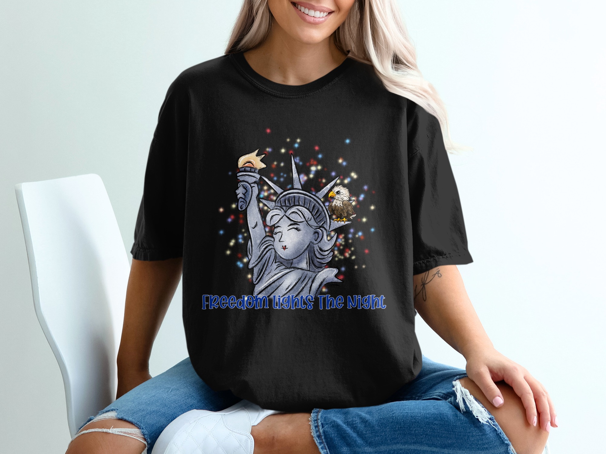 Fourth of July T-Shirt, Lady Liberty & Eagle Freedom Tee, Patriotic American Flag Shirt, Independence Day Gift, USA Graphic Tee - Image 2