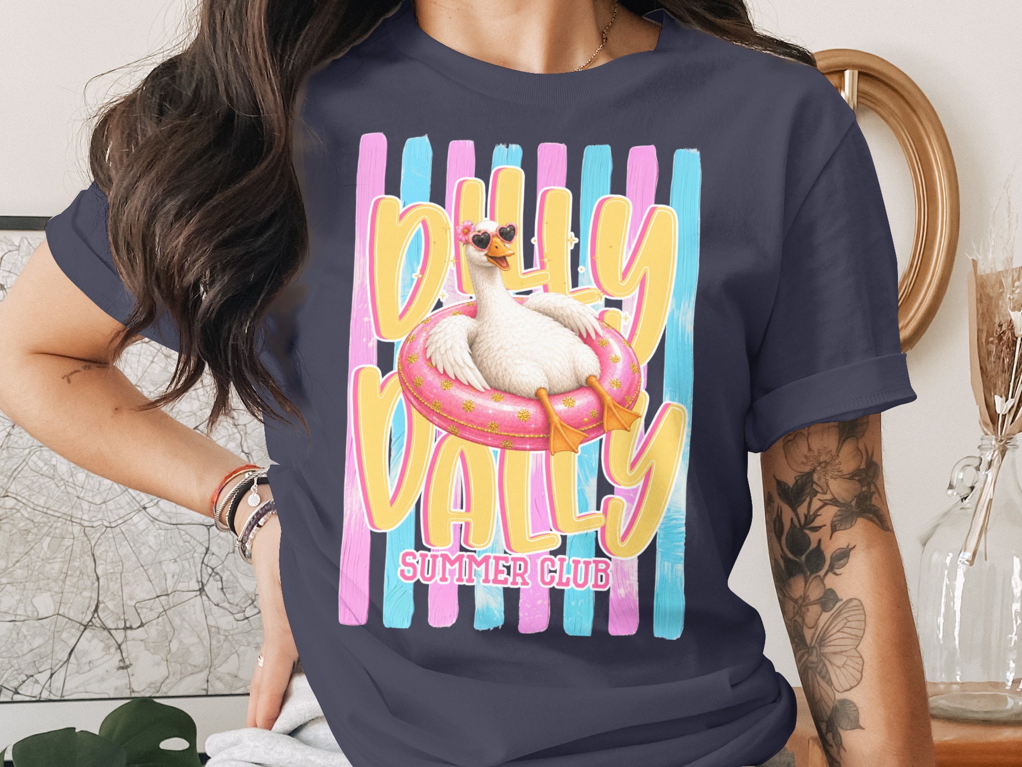 Comfort Colors ® Silly Sally Summer Club T-Shirt, Funny Goose Tee, Cute Heart Sunglasses Graphic, Retro Summer Vibe Shirt, Vacation Lake - Image 3