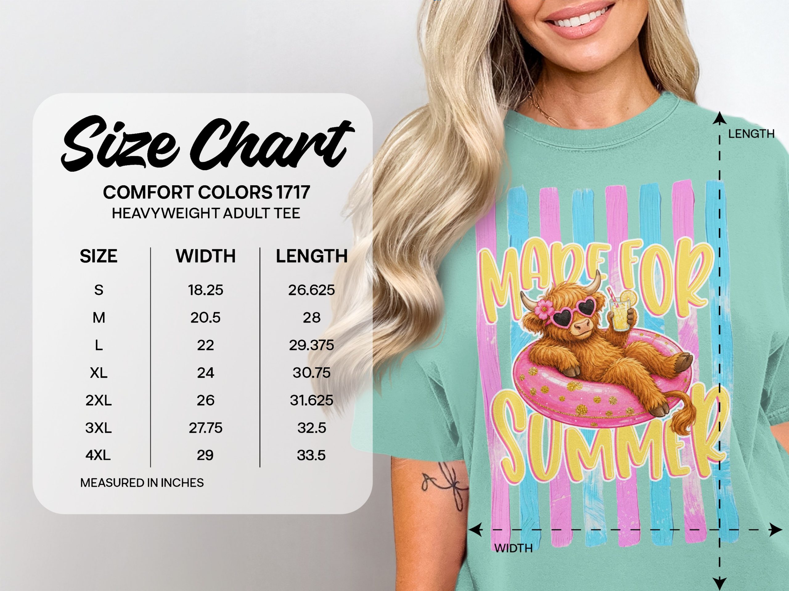 Comfort Colors ® Made For Summer Highland Cow T-Shirt, Vacation Mode Cute Cow Shirt, Beachy Pink Glitter Highland Cattle Tee, Funny Animal - Image 6