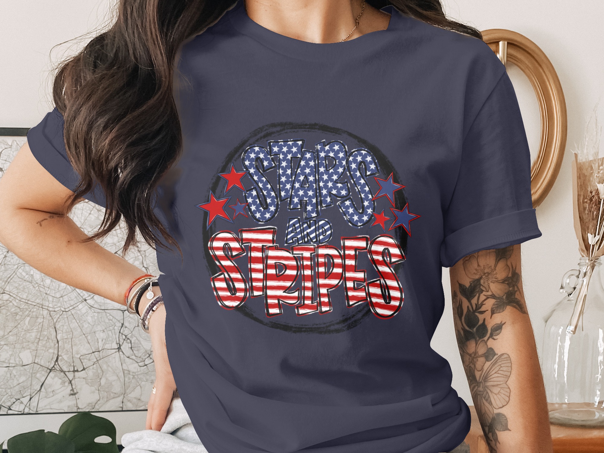 Stars and Stripes T-Shirt, Patriotic American Flag Tee, 4th of July Outfit, Independence Day Gift, USA Top, Memorial Day Shirt - Image 3