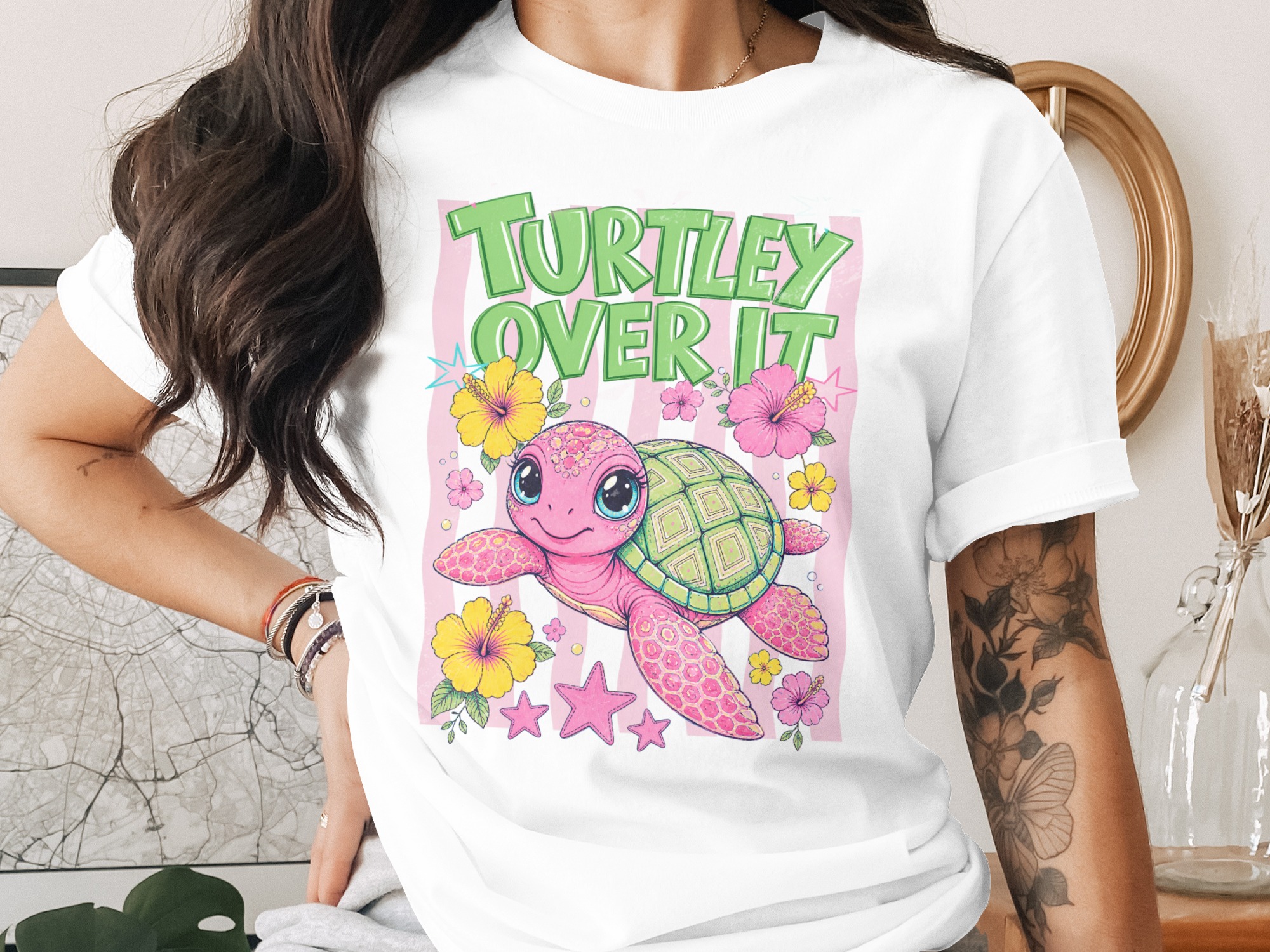 Turtley Over It Comfort Colors ® T-Shirt, Cute Sea Turtle Graphic Tee, Tropical Hibiscus Flower, Funny Beach Vacation Summer Shirt, Gift for