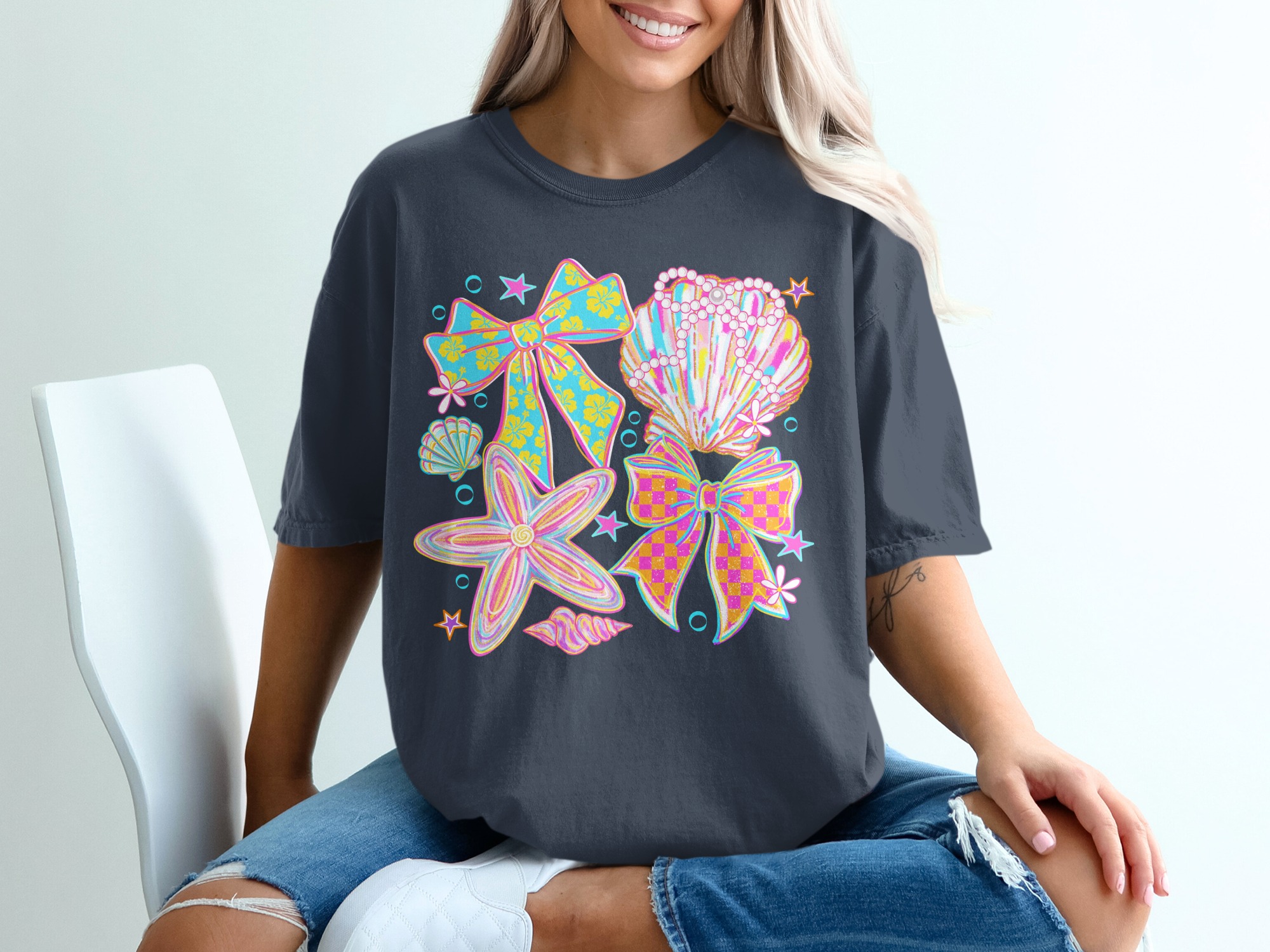 Comfort Colors® Coquette Seashell Bow T-Shirt, Y2K Beachy Aesthetic, Preppy Summer Top, Vacation Girl Tee, Gift for Her - Image 12