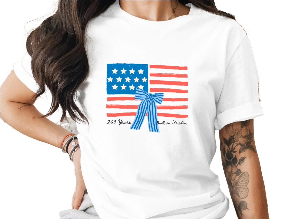 250 Years Built on Freedom American Flag T-Shirt, Patriotic Independence Day USA Tee, Heritage Anniversary Shirt Gift