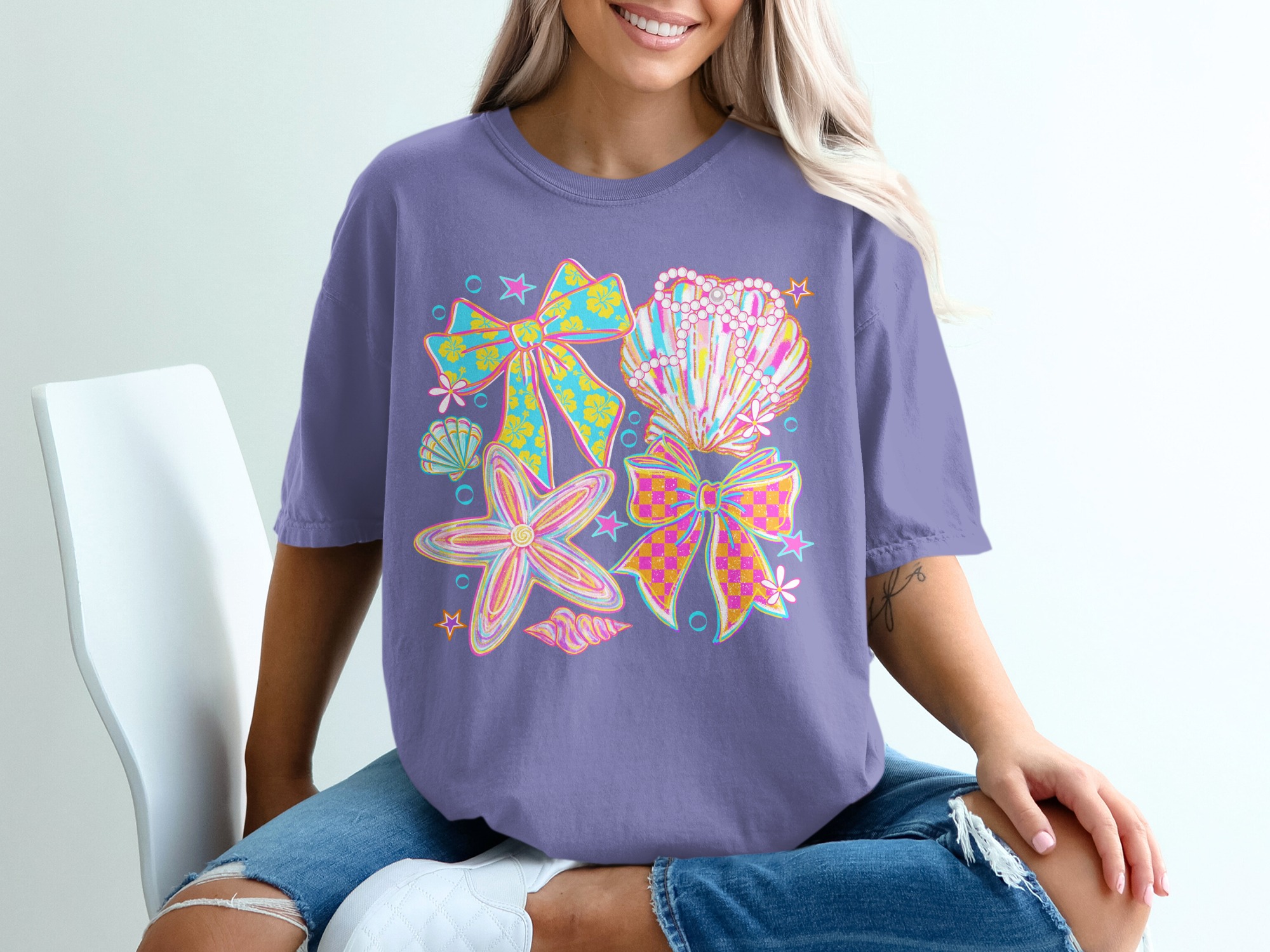 Comfort Colors® Coquette Seashell Bow T-Shirt, Y2K Beachy Aesthetic, Preppy Summer Top, Vacation Girl Tee, Gift for Her - Image 13