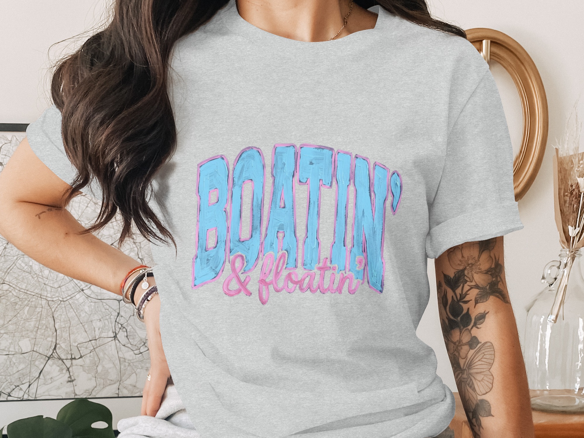Boatin' & Floatin' T-Shirt, Lake Life Vacation Tee, Boat Lover Gift, Summer Beach Trip Shirt for Her, Coastal Retro Style - Image 2