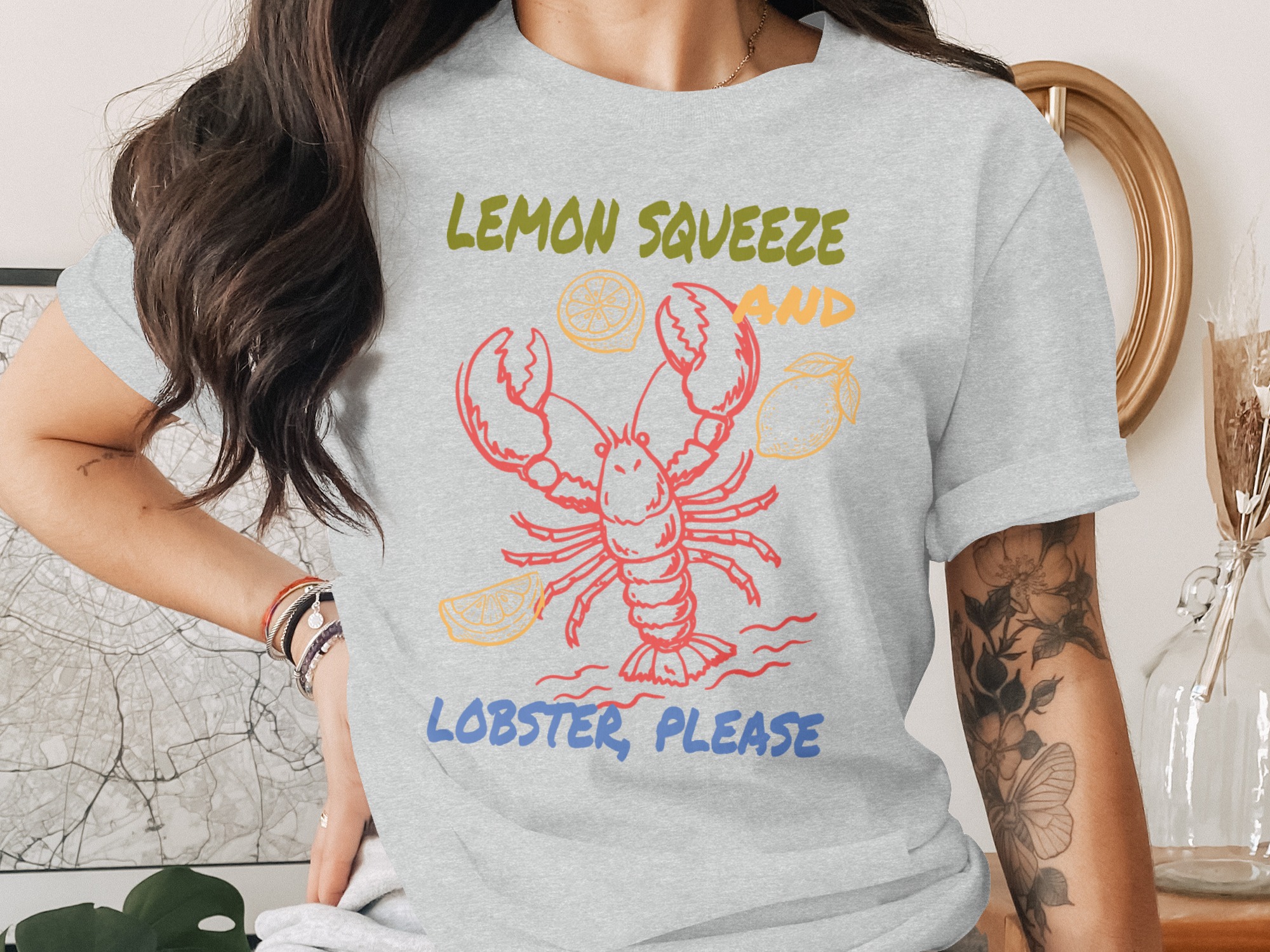 Lemon Squeeze Lobster Please T-Shirt, Funny Seafood Lover Tee, Summer Vacation Coastal Beach Foodie Graphic Shirt