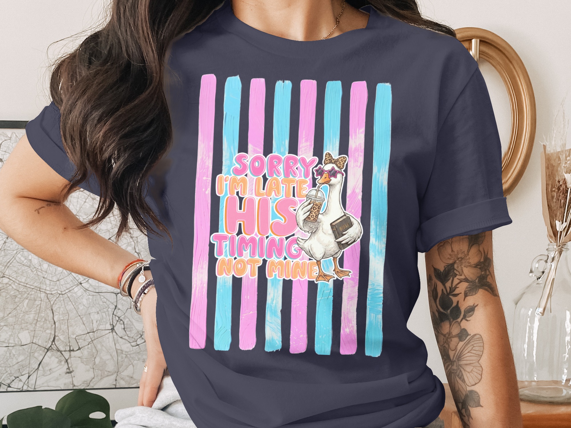Comfort Colors ® Sorry I'm Late His Timing Not Mine T-Shirt, Christian Funny Faith Tee, Trendy Bible Humor Gift for Women - Image 3