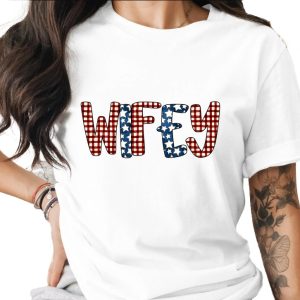Wifey T-Shirt Patriotic Plaid Stars Design | New Wife Gift Idea | Bachelorette Party Tee | Americana Bridal Shower Shirt