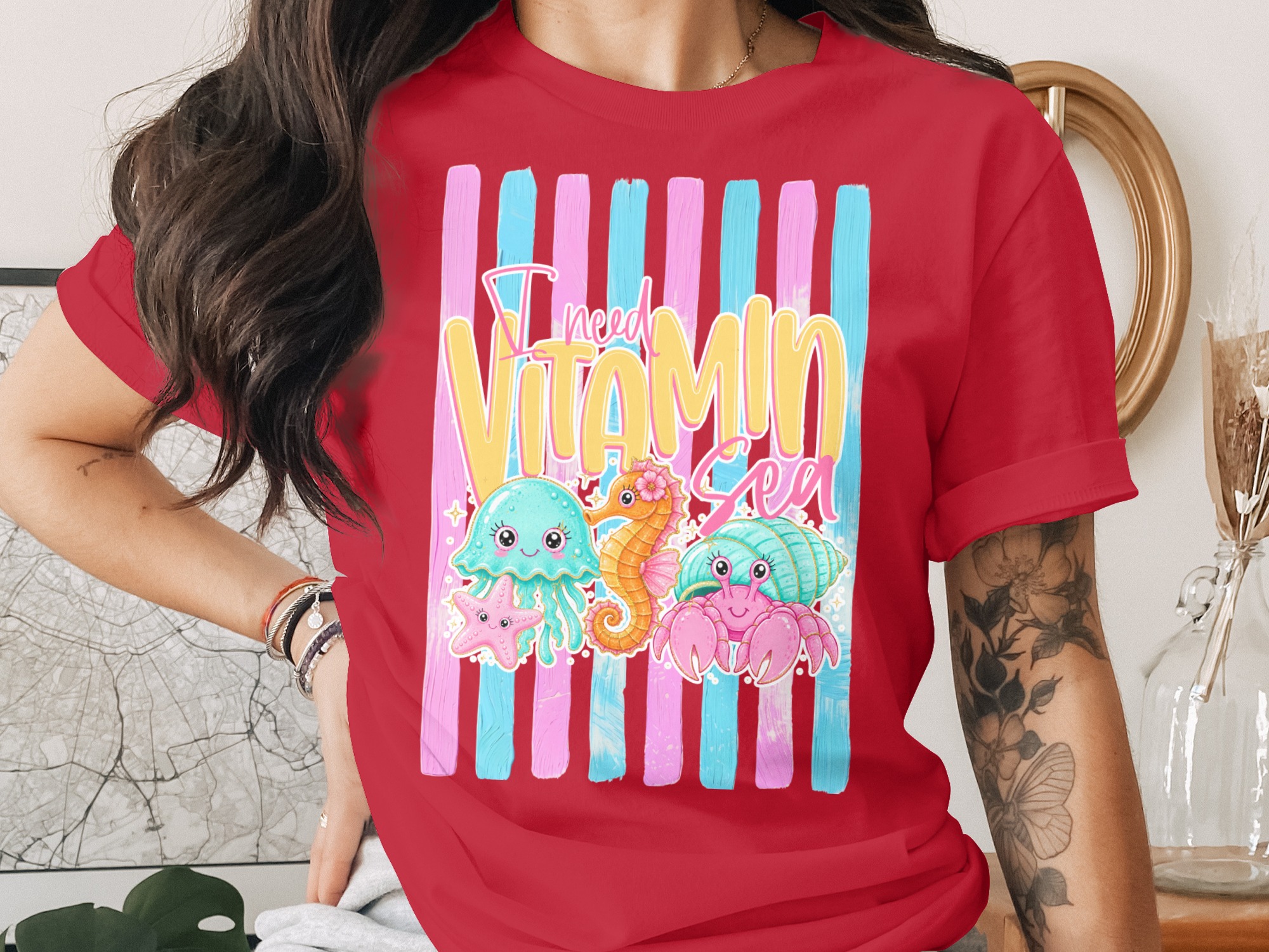 Comfort Colors® Vitamin Sea T-Shirt, Cute Ocean Animals Tee, Beach Vacation Shirt, Summer Vibes Jellyfish Seahorse Crab Gift - Image 4