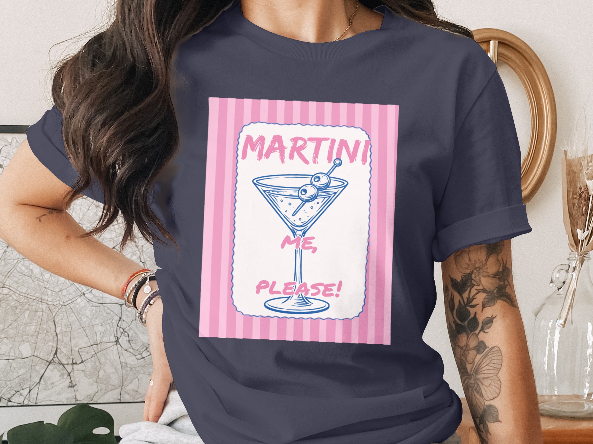 Martini Me Please T-Shirt | Retro Cocktail Lover Tee | Girls Night Out Bachelorette Party Gift | Fun Happy Hour Drink Top - Image 2