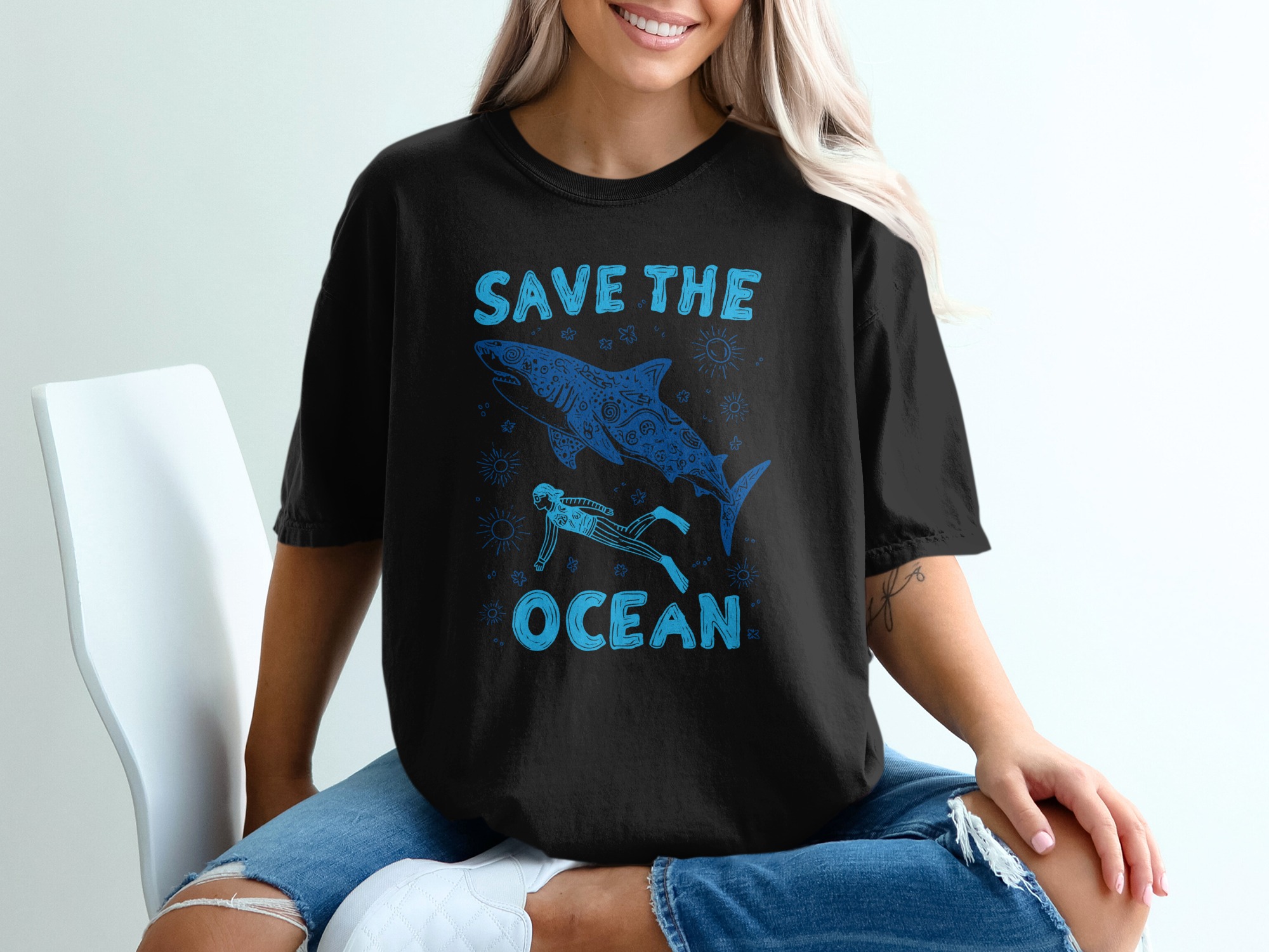 Save The Ocean T-Shirt, Comfort Colors ® Marine Life Tee, Shark Diver Conservation Shirt, Eco-Friendly Beach Lover Gift - Image 2