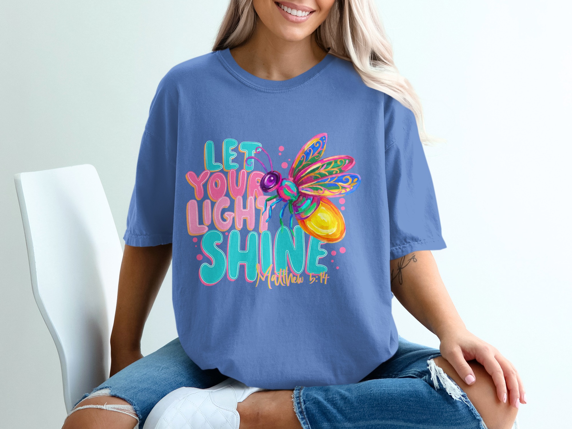 Let Your Light Shine T-Shirt, Matthew 5:14 Firefly Christian Tee, Inspirational Faith Religious Scripture Gift, Colorful Women's Top - Image 20