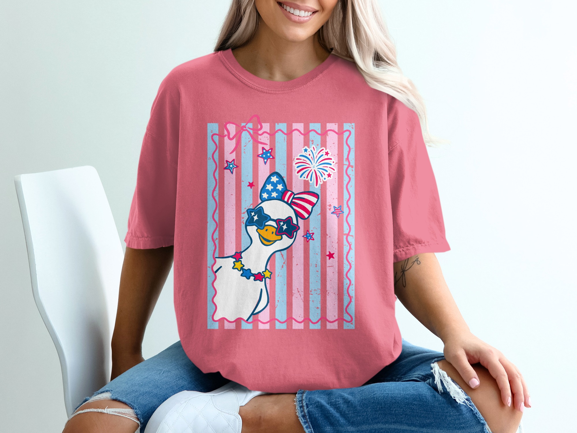 Comfort Colors® Cute Patriotic Goose T-Shirt, July 4th Duck Tee, USA Flag Sunglasses Summer Party Top, Independence Day Gift for Her - Image 16
