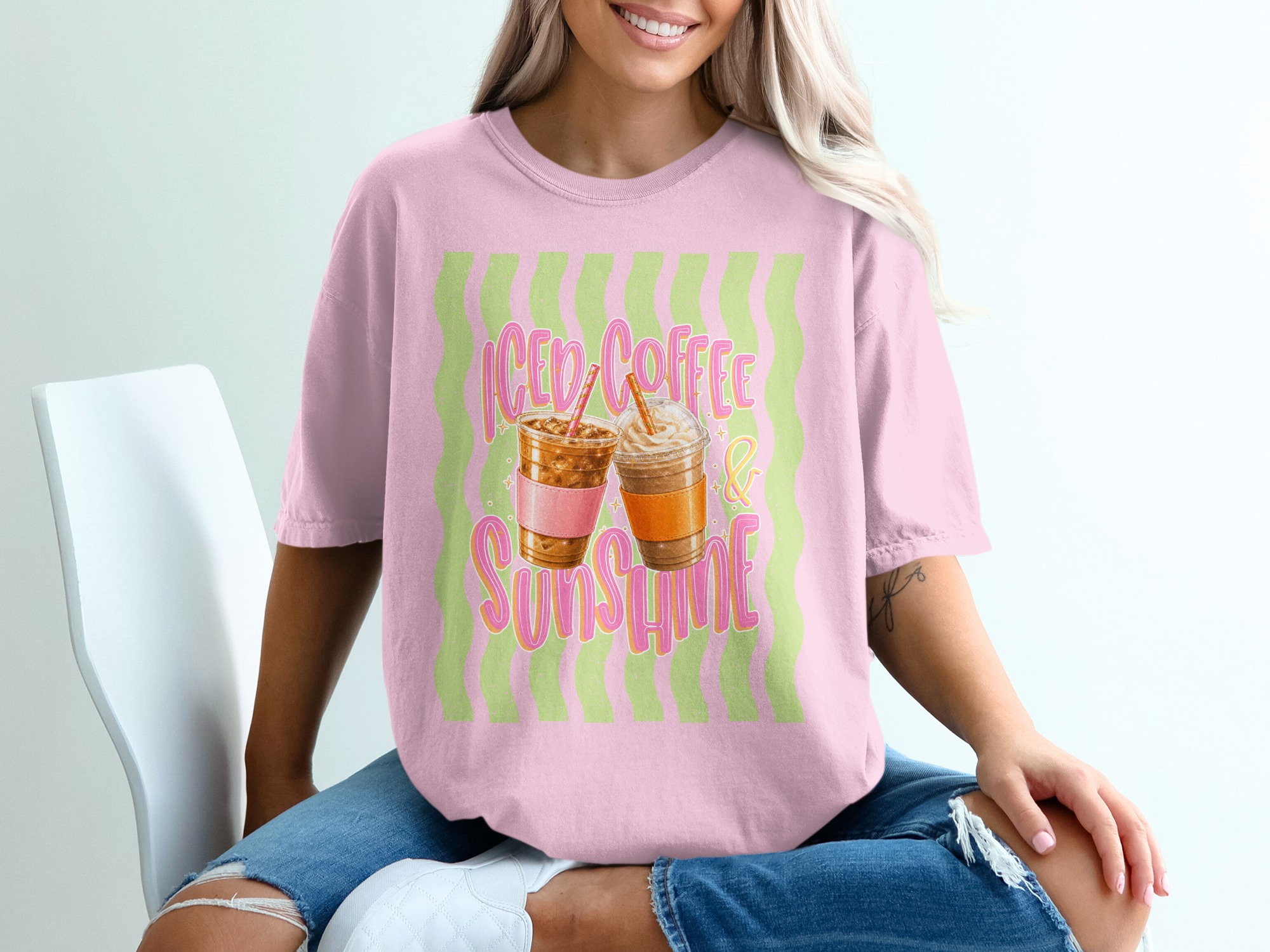Comfort Colors® Iced Coffee Sunshine T-Shirt, Coffee Lover Tee, Summer Vibes Shirt, Cute Graphic Tee for Her, Positive Aesthetic Top - Image 17