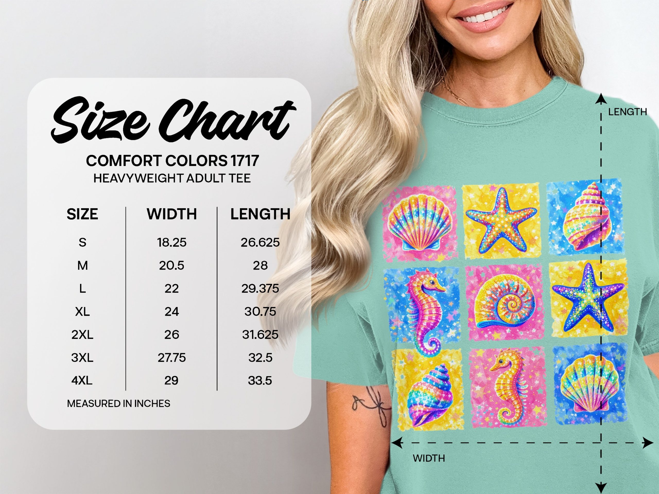 Mermaidcore Sparkly Seahorse T-Shirt, Comfort Colors ®, Ocean Life Graphic Tee, Aesthetic Sea Shells & Starfish Summer Gift - Image 4