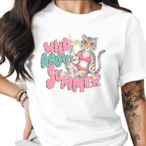 Wild About Summer T-Shirt, Fun Vacation Tee for Women, Colorful Tiger Margarita Top, Girls Trip Beach Party Shirt, Summer Vibe Gift