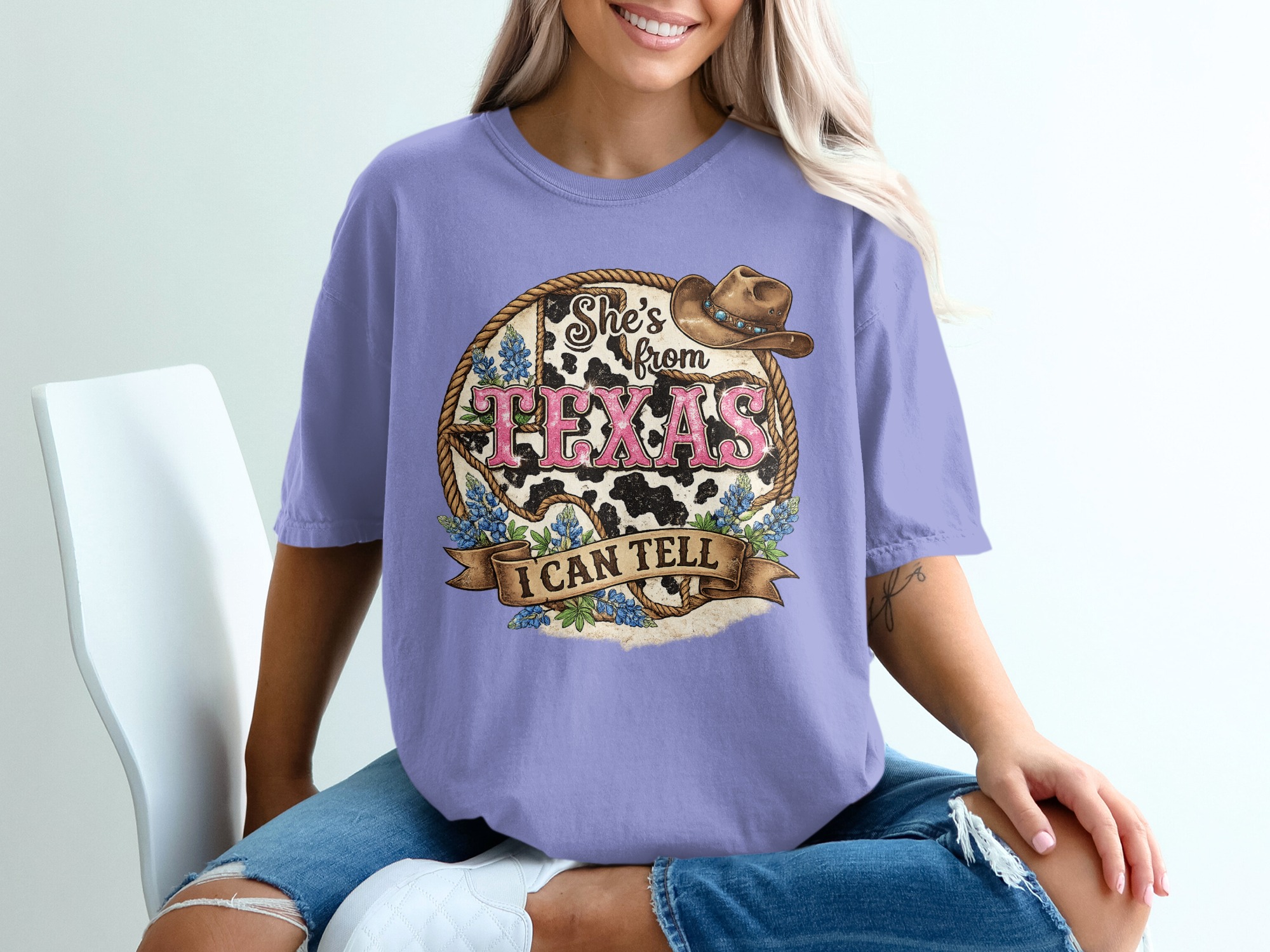 She's From Texas T-Shirt, Texas Pride Cowgirl Tee, Southern Women's Graphic Shirt, Bluebonnet Western Style Gift for Her - Image 18