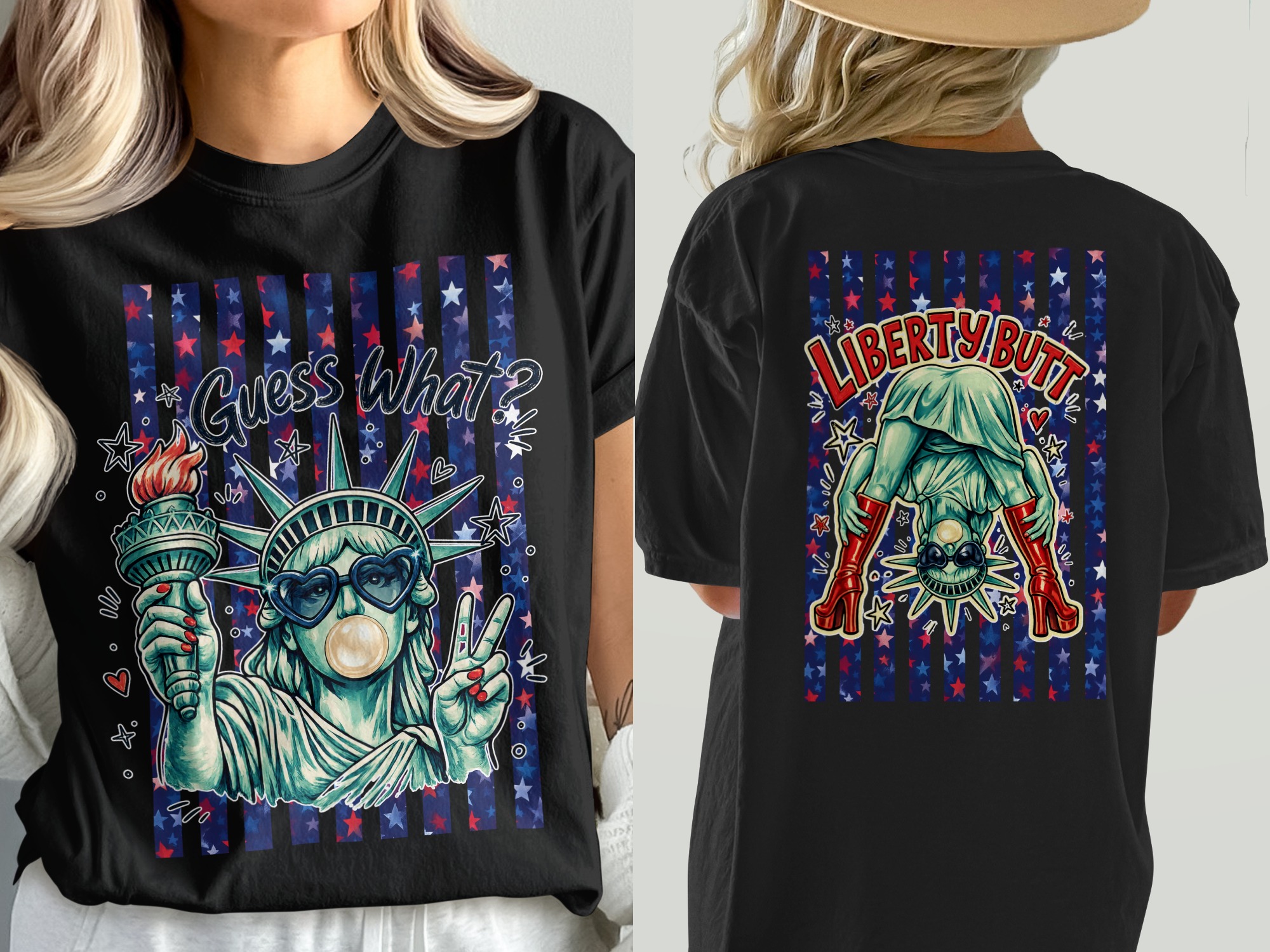 Sassy Statue of Liberty T-Shirt, Comfort Colors ® American Pop Art Bubble Gum Peace Sign Tee, Trendy Patriotic 4th of July Graphic Shirt - Image 5
