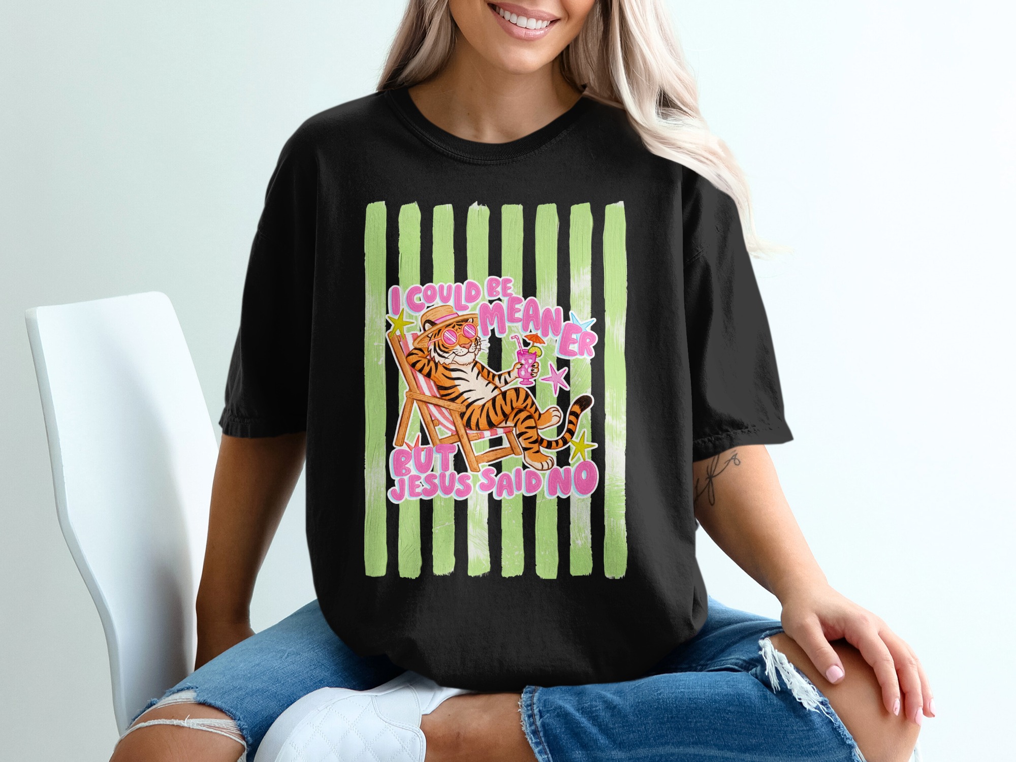 Comfort Colors® I Could Be Meaner But Jesus Said No T-Shirt, Funny Christian Meme Shirt, Sarcastic Tiger Beach Vacation Tee, Witty Gift For - Image 6