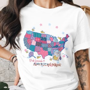 Pink Lemonade American Made T-Shirt | Patriotic Quilt USA Map Tee | 4th of July Summer Vacation Gift