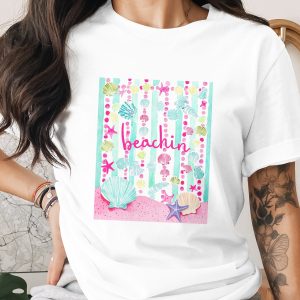 Beachin' T-Shirt, Comfort Colors ® Beach Vibes Tee, Coastal Seashell Starfish Shirt, Watercolor Summer Vacation Top, Preppy Gift For Her