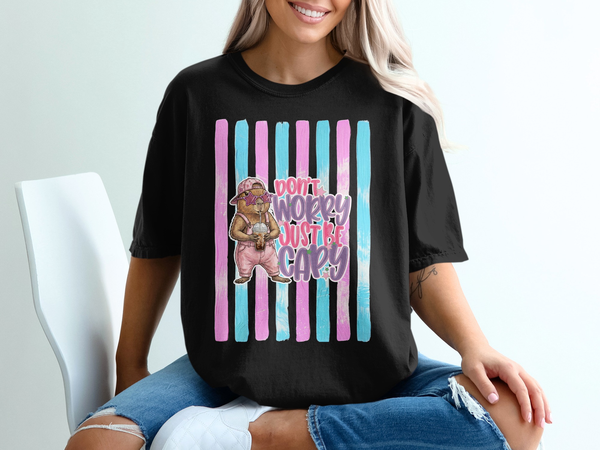 Comfort Colors ® Capybara T-Shirt, 'Don't Worry Just Be Capy' Cute Animal Lover Tee, Iced Coffee Capybara Shirt, Whimsical Pastel Gift Idea - Image 8