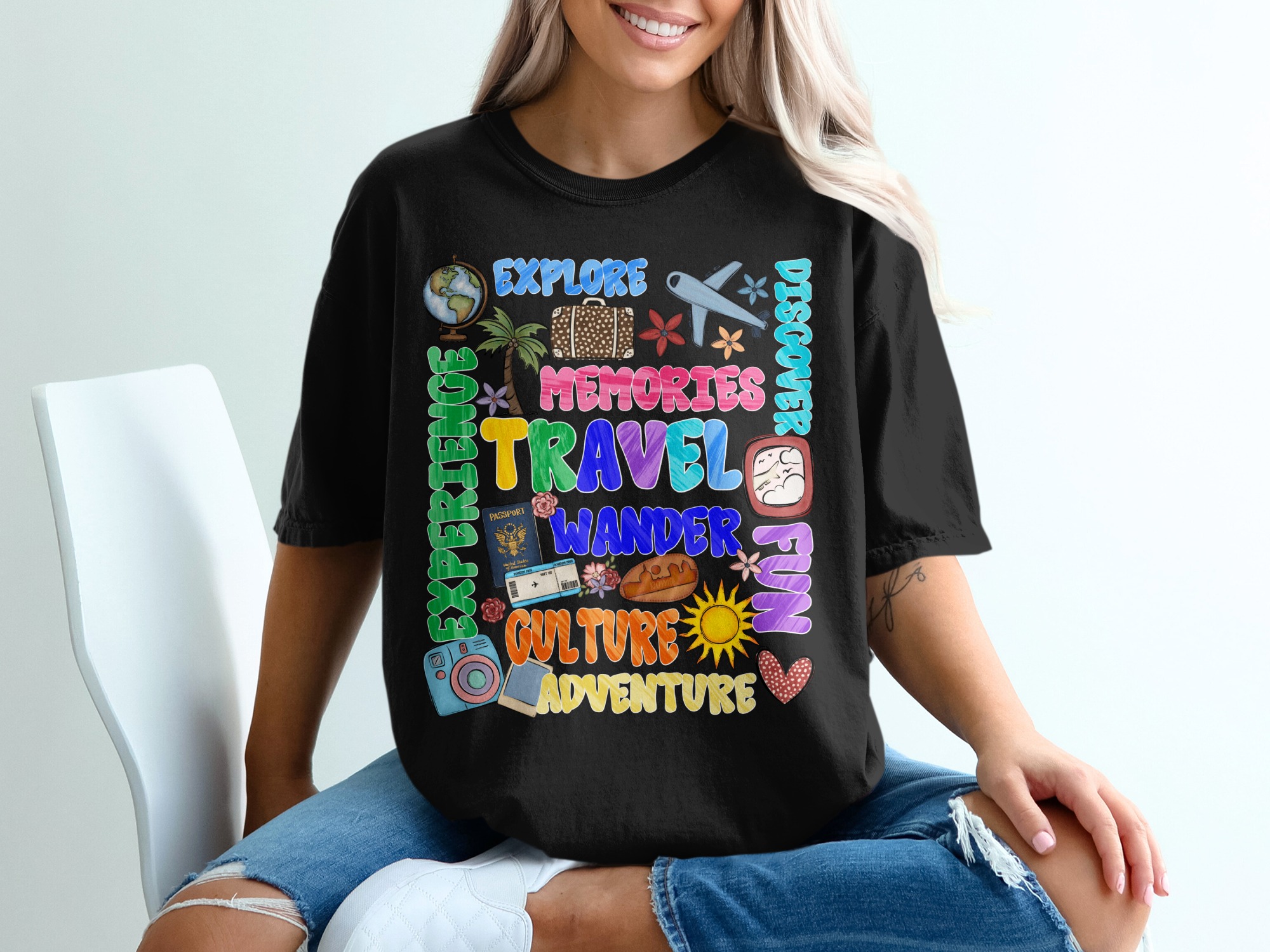 Wanderlust Travel T-Shirt | Adventure Seeker Explore Discover Experience Tee | Vacation Trip Gift For Globetrotter - Image 2