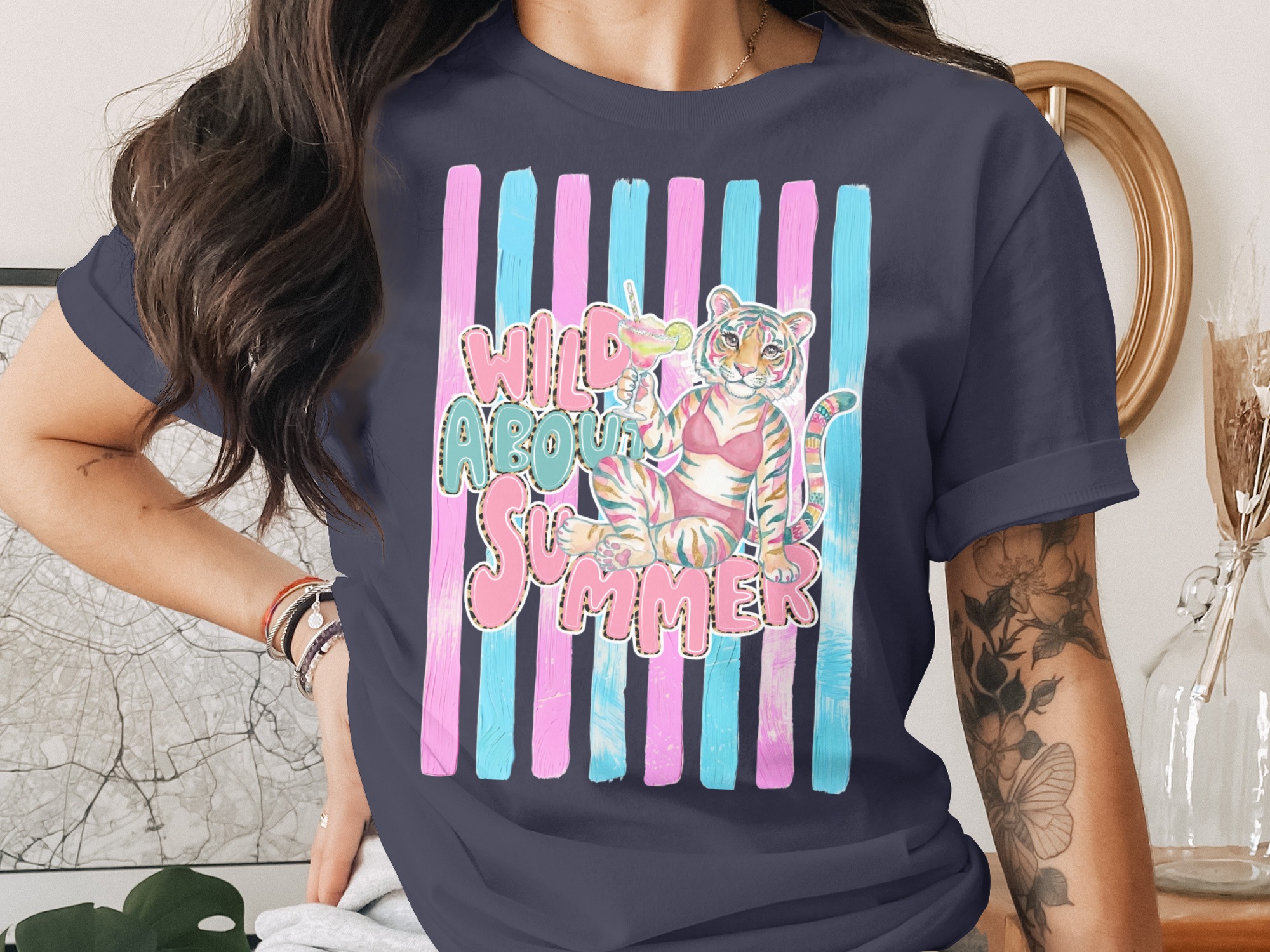 Comfort Colors ® Wild About Summer T-Shirt, Pink Leopard Print Tiger Margarita Tee, Watercolor Summer Vacation Shirt, Trendy Beach Party Top - Image 3