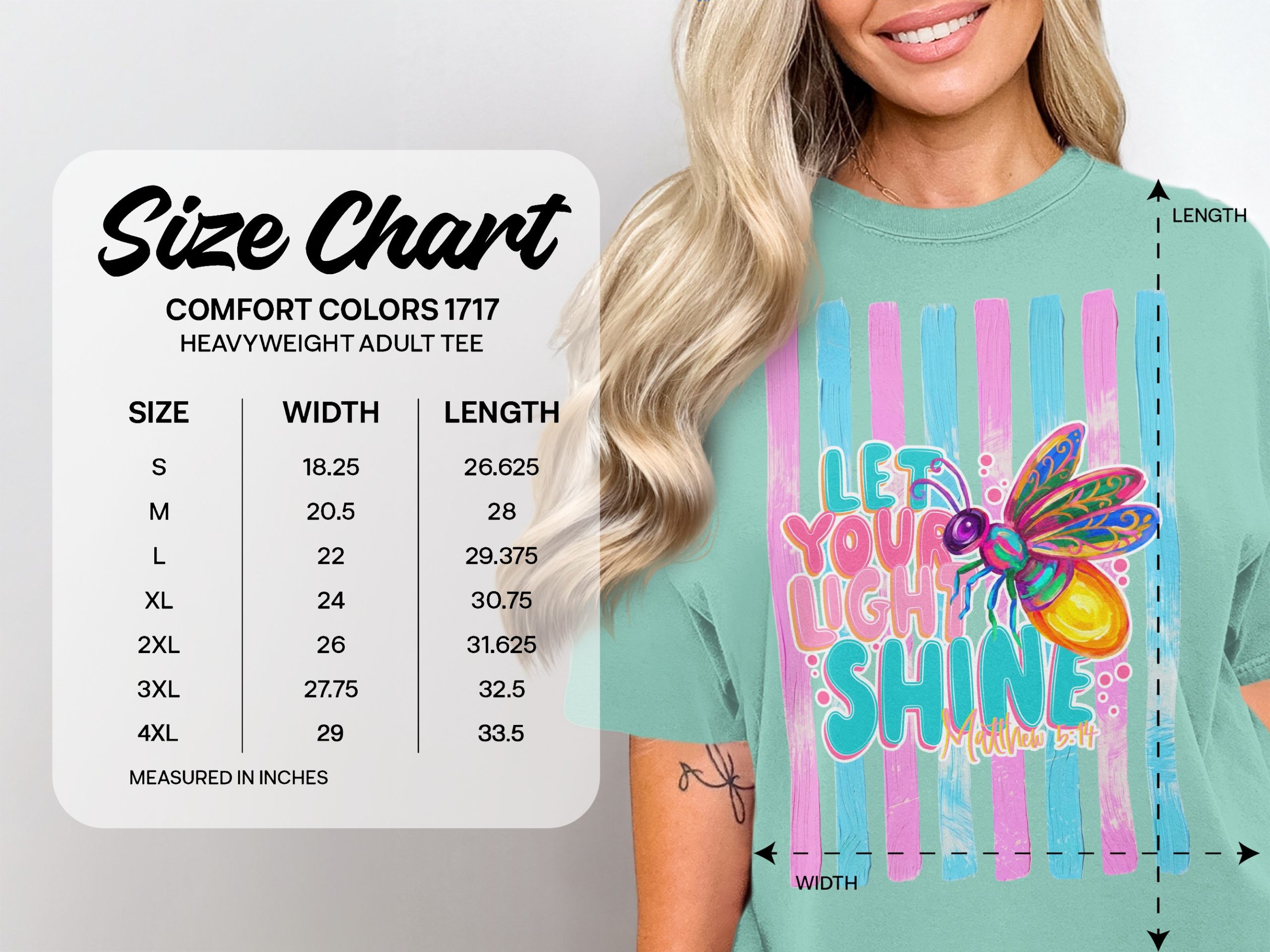 Comfort Colors ® Let Your Light Shine T-Shirt, Matthew 5:14 Scripture Tee, Colorful Firefly Christian Shirt, Inspirational Faith Gift for - Image 6