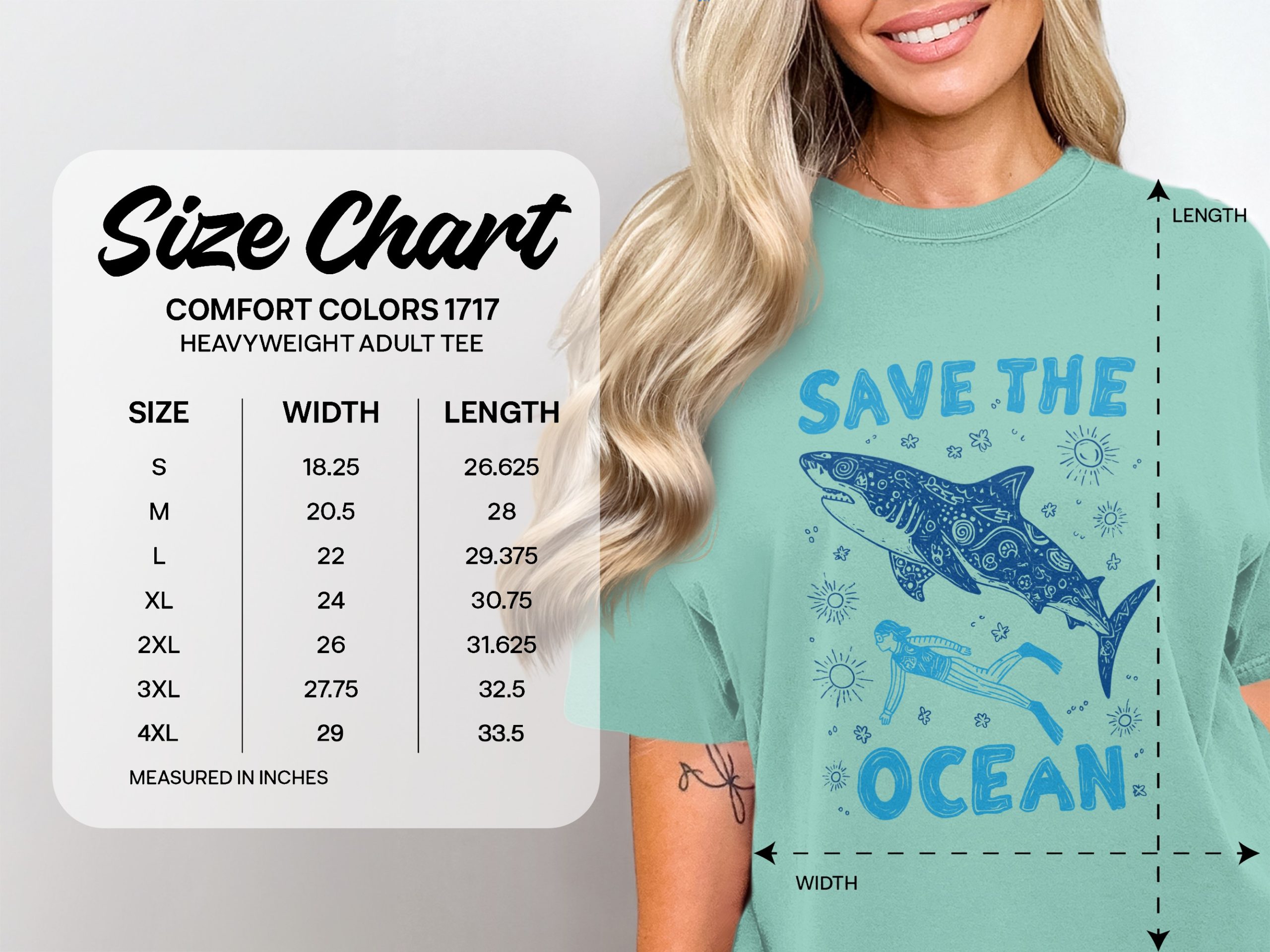 Save The Ocean T-Shirt, Comfort Colors ® Marine Life Tee, Shark Diver Conservation Shirt, Eco-Friendly Beach Lover Gift - Image 4