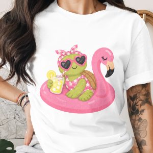 Cute Turtle Flamingo Float Summer T-Shirt