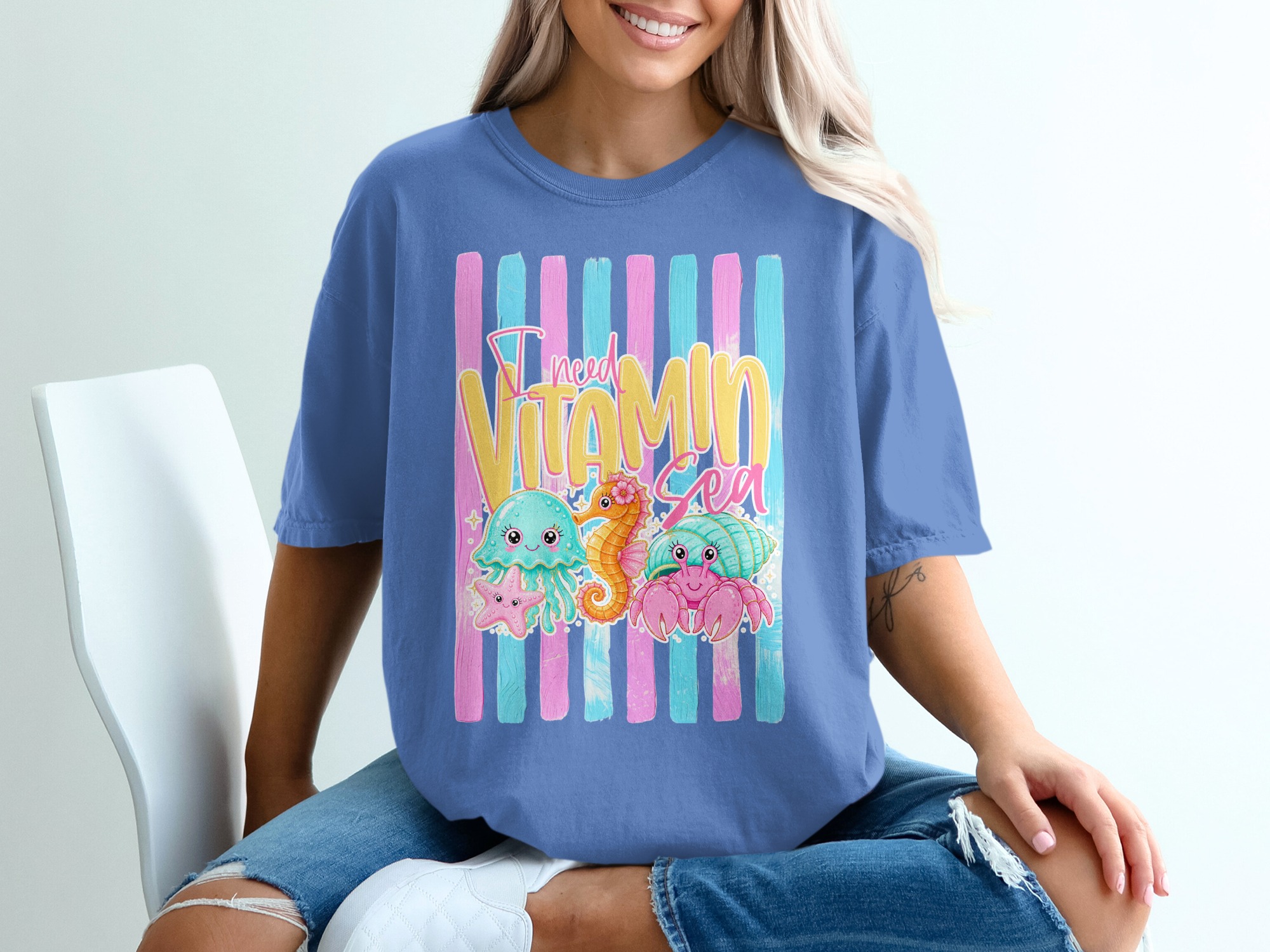 Comfort Colors® Vitamin Sea T-Shirt, Cute Ocean Animals Tee, Beach Vacation Shirt, Summer Vibes Jellyfish Seahorse Crab Gift - Image 20