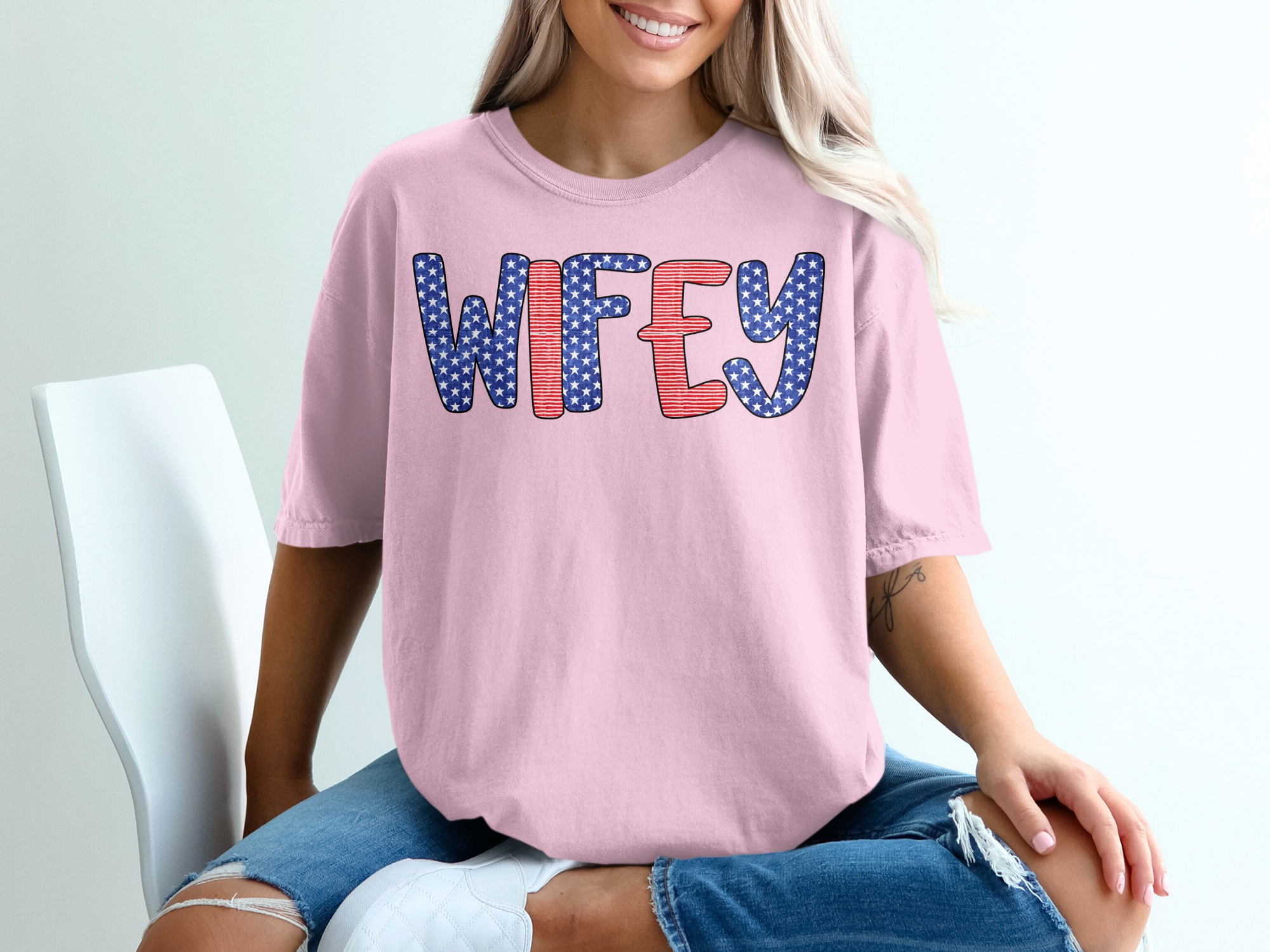 Patriotic Wifey T-Shirt, American Flag Wifey Shirt, Fourth of July Wife Tee, Military Spouse Gift, Engagement Gift, New Mrs. Country Style - Image 17