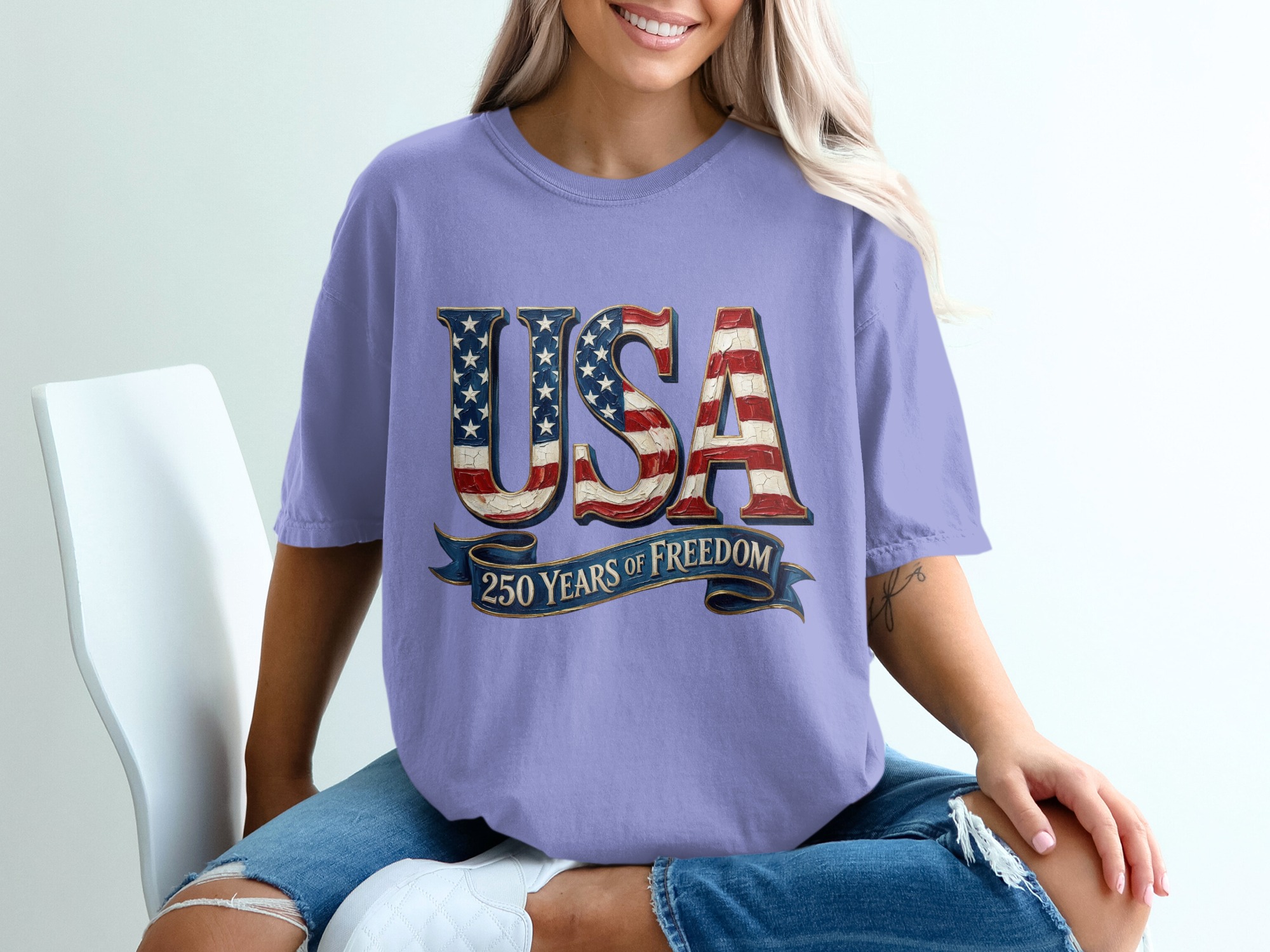 USA 250 Years of Freedom T-Shirt, Patriotic American Anniversary Tee, Vintage Flag Design, Independence Day Gift, Freedom Celebration Shirt - Image 18