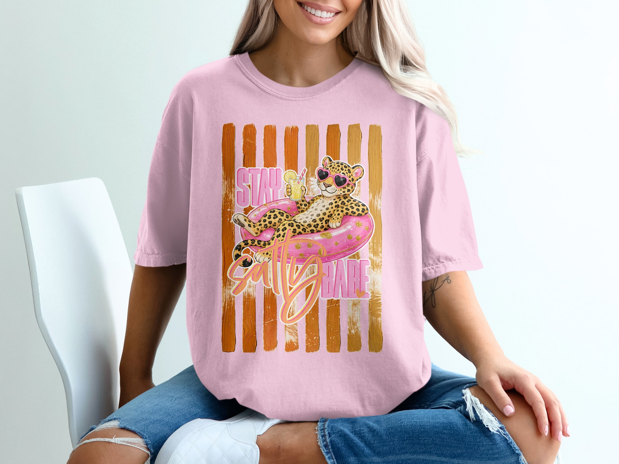 Comfort Colors® Stay Salty Babe T-Shirt, Leopard Print Summer Vacation Tee, Funny Beach Graphic Shirt, Women's Animal Print Gift - Image 17