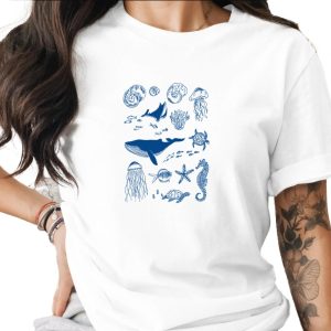 Comfort Colors® Ocean Life T-Shirt, Vintage Marine Animal Tee, Coastal Aesthetic Whale Jellyfish Turtle Seahorse Shirt, Nature Lover Gift