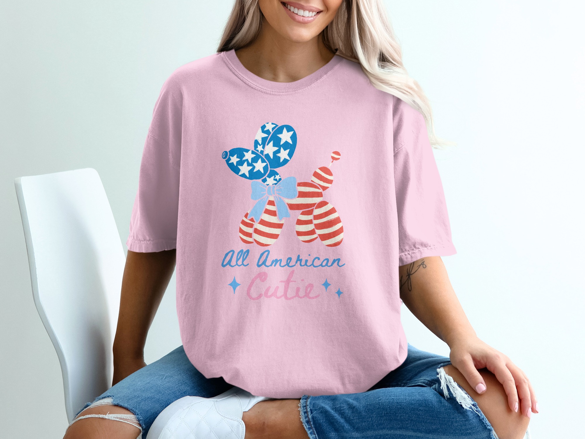 All American Cutie T-Shirt, Patriotic Balloon Dog Fourth of July Tee, Summer USA Flag Shirt for Women & Girls, Memorial Day Outfit - Image 17
