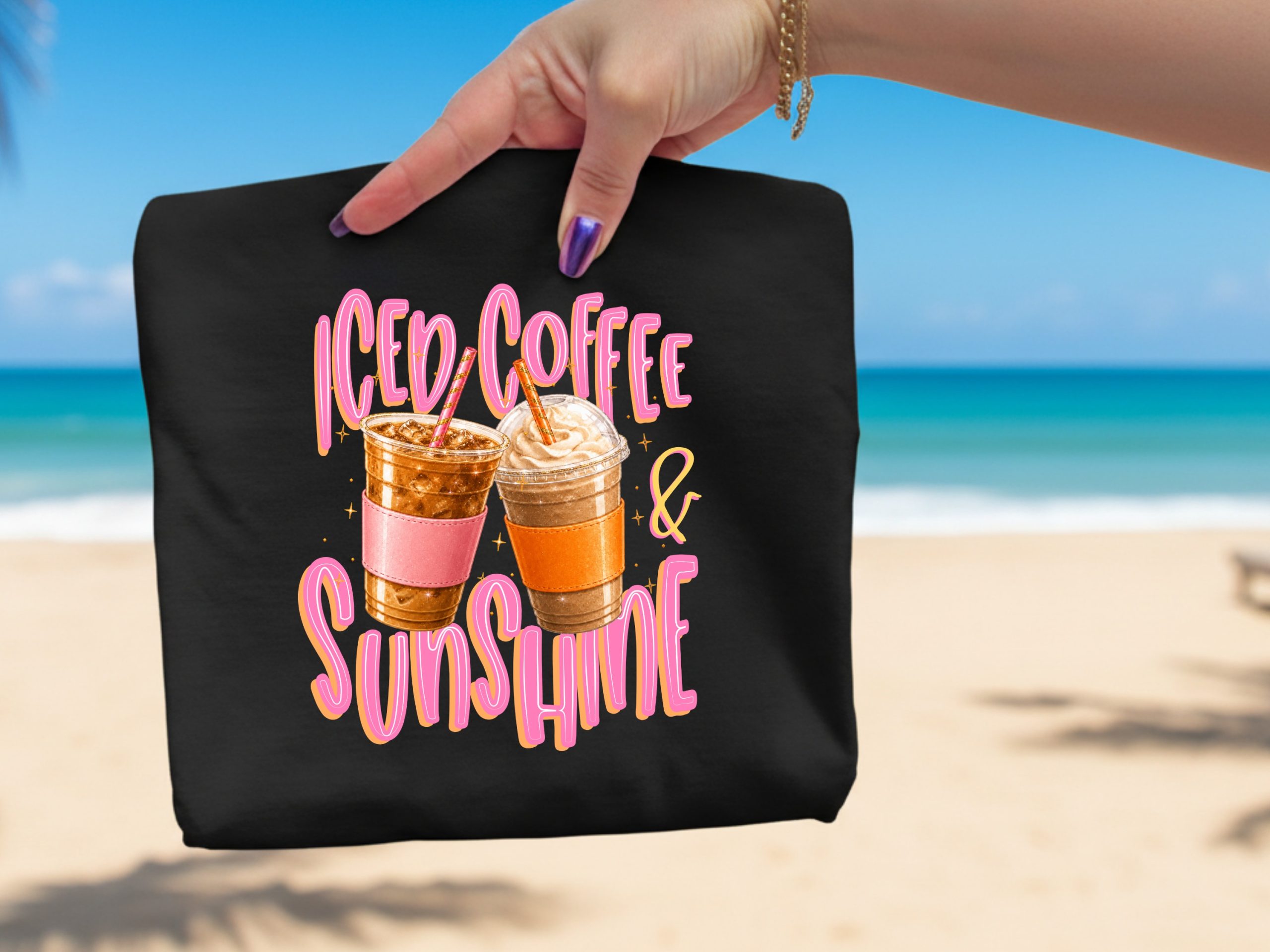 Iced Coffee Sunshine T-Shirt, Summer Vibes Gift, Coffee Lover Aesthetic Tee, Cute Caffeine Graphic Shirt, Women's Trendy Top - Image 2