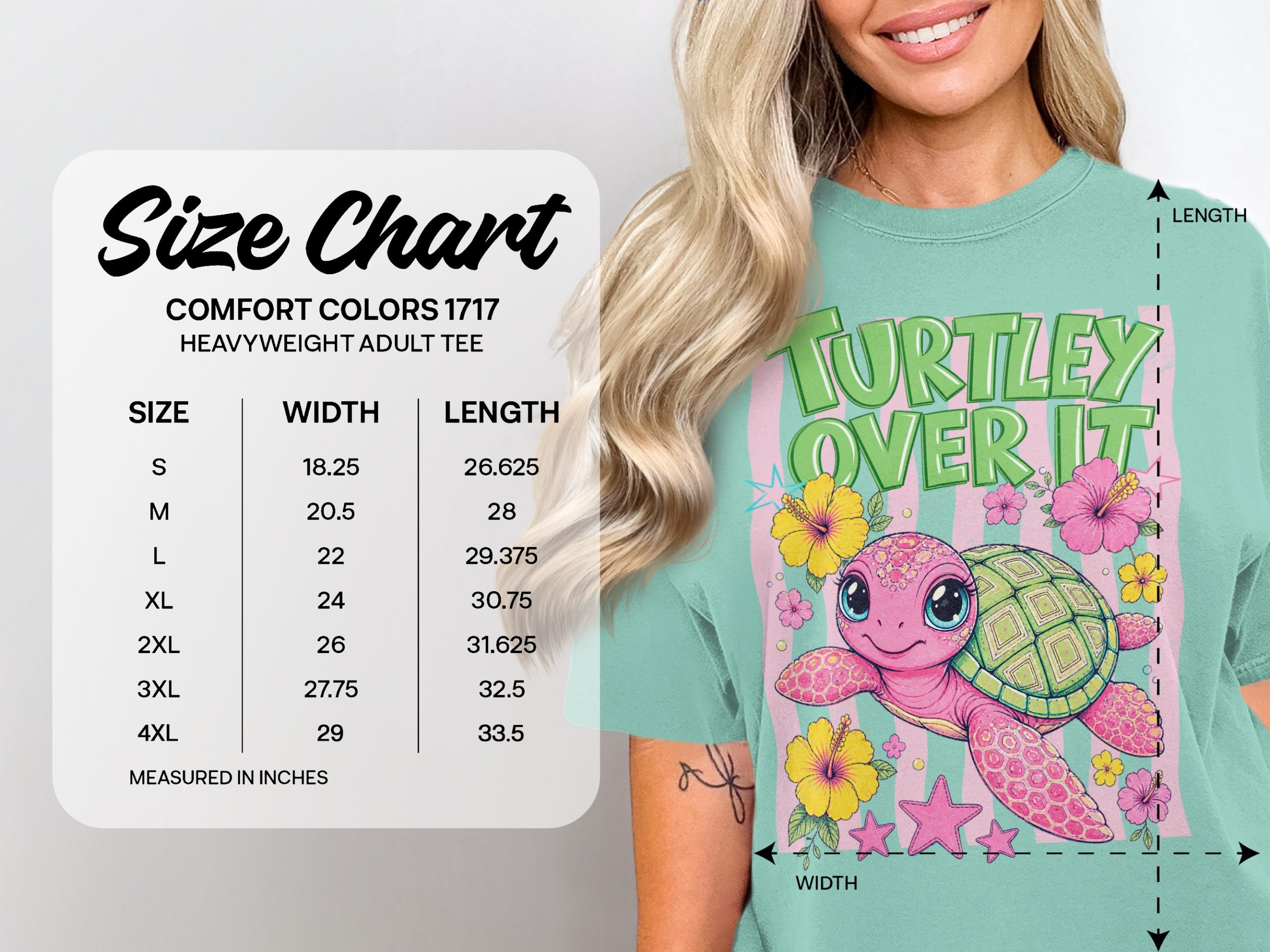 Turtley Over It Comfort Colors ® T-Shirt, Cute Sea Turtle Graphic Tee, Tropical Hibiscus Flower, Funny Beach Vacation Summer Shirt, Gift for - Image 4