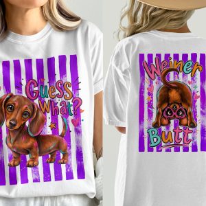 Guess What Dachshund T-Shirt, Comfort Colors ® Doxie Lover Gift, Cute Puppy Dog Tee, Funny Pet Owner Shirt, Vibrant Graphic Crewneck