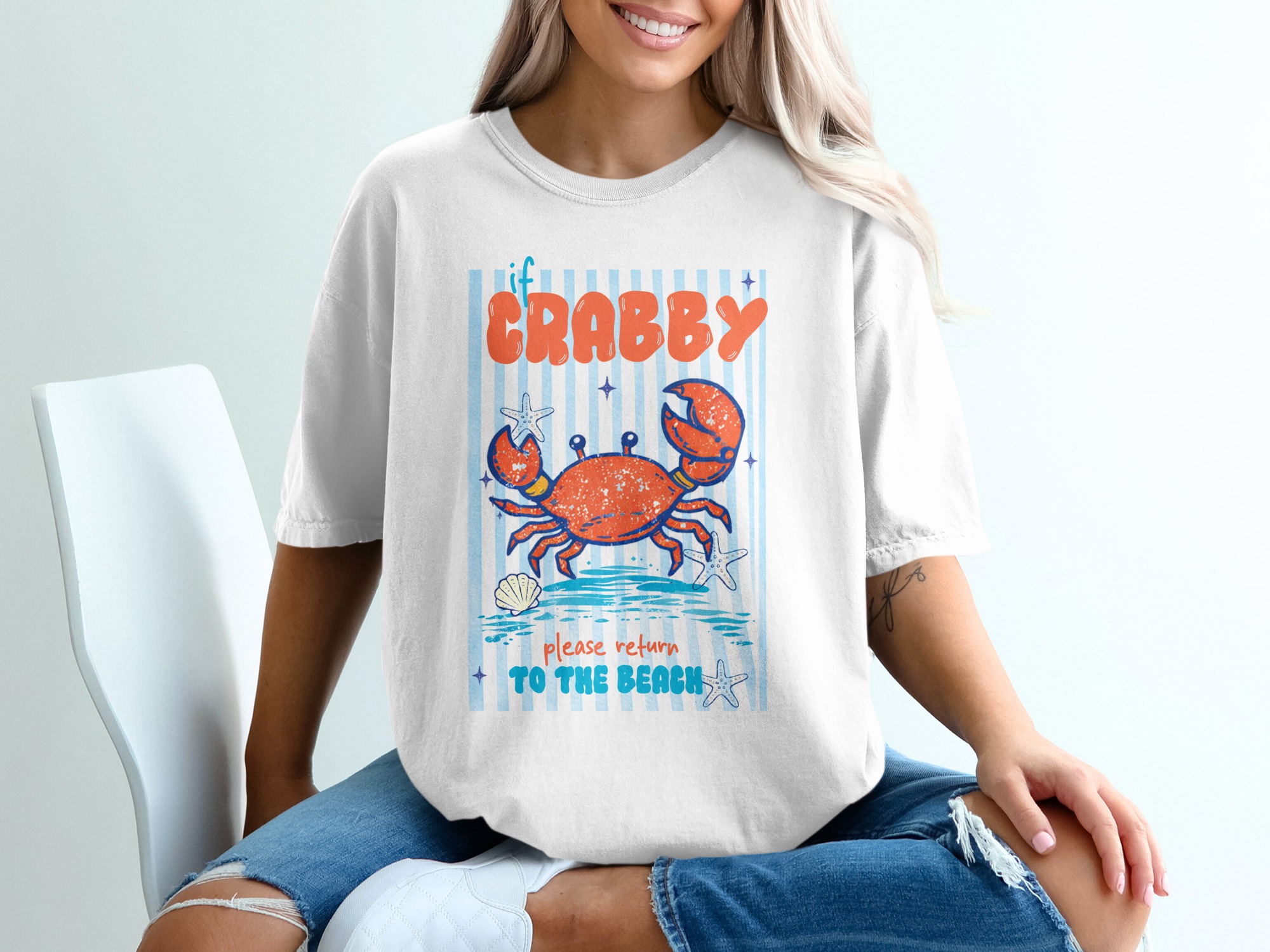 Crabby T-Shirt | If Crabby Please Return to The Beach Tee | Funny Summer Vacation Shirt | Beach Lover Gift | Coastal Ocean Crab Graphic Tee - Image 6