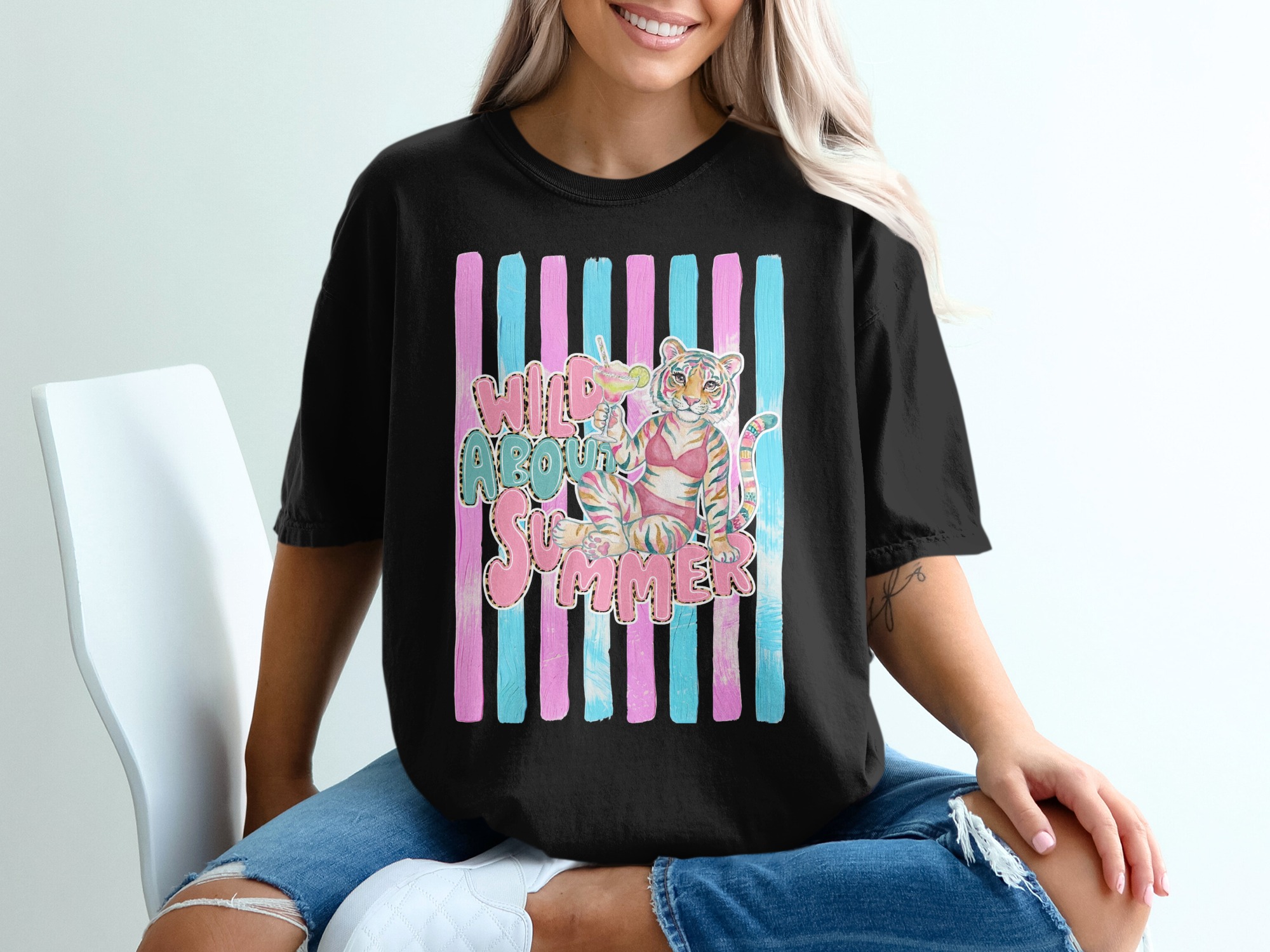 Comfort Colors ® Wild About Summer T-Shirt, Pink Leopard Print Tiger Margarita Tee, Watercolor Summer Vacation Shirt, Trendy Beach Party Top - Image 8