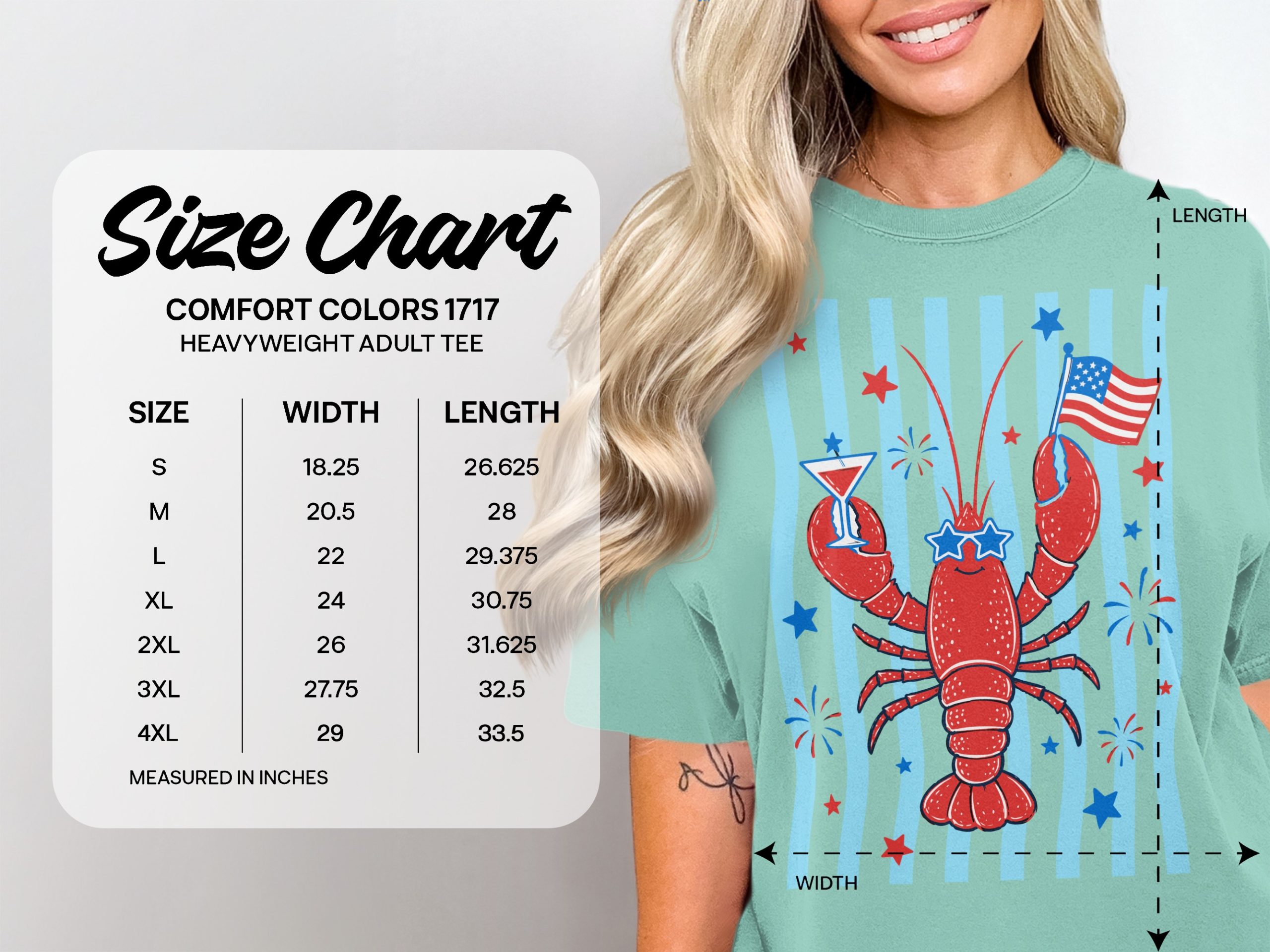 Comfort Colors® Patriotic Lobster T-Shirt, Funny 4th of July Tee, Summer Coastal Vacation Shirt, USA Flag Lobster Party Top - Image 6