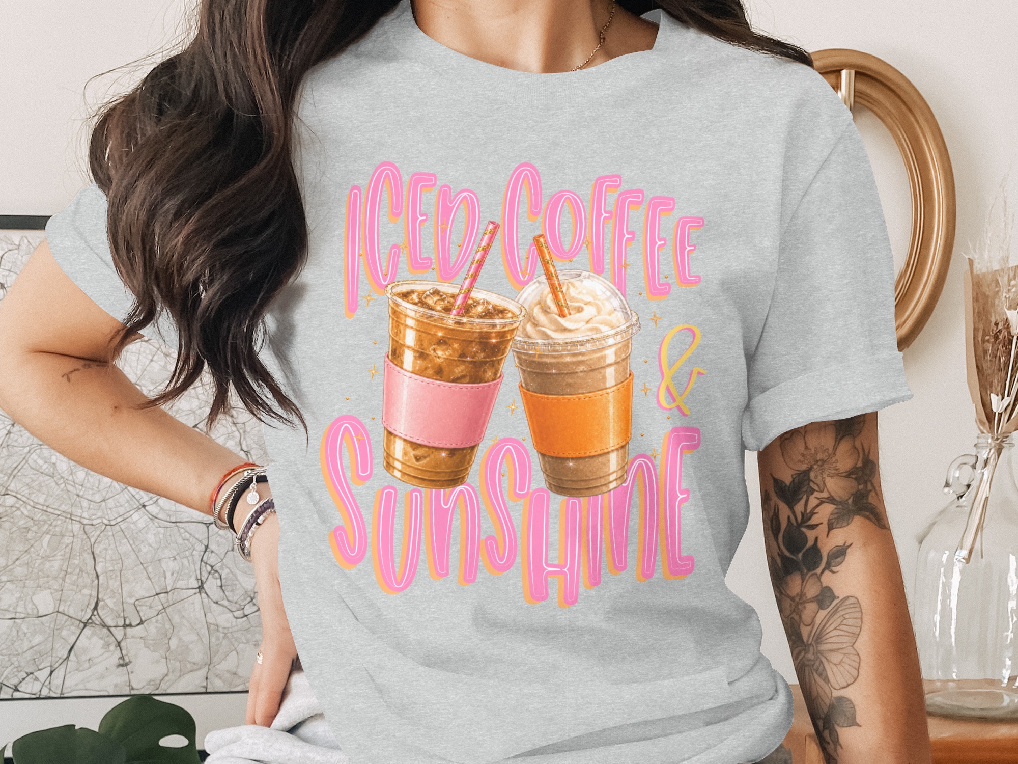 Iced Coffee Sunshine T-Shirt, Summer Vibes Gift, Coffee Lover Aesthetic Tee, Cute Caffeine Graphic Shirt, Women's Trendy Top - Image 2
