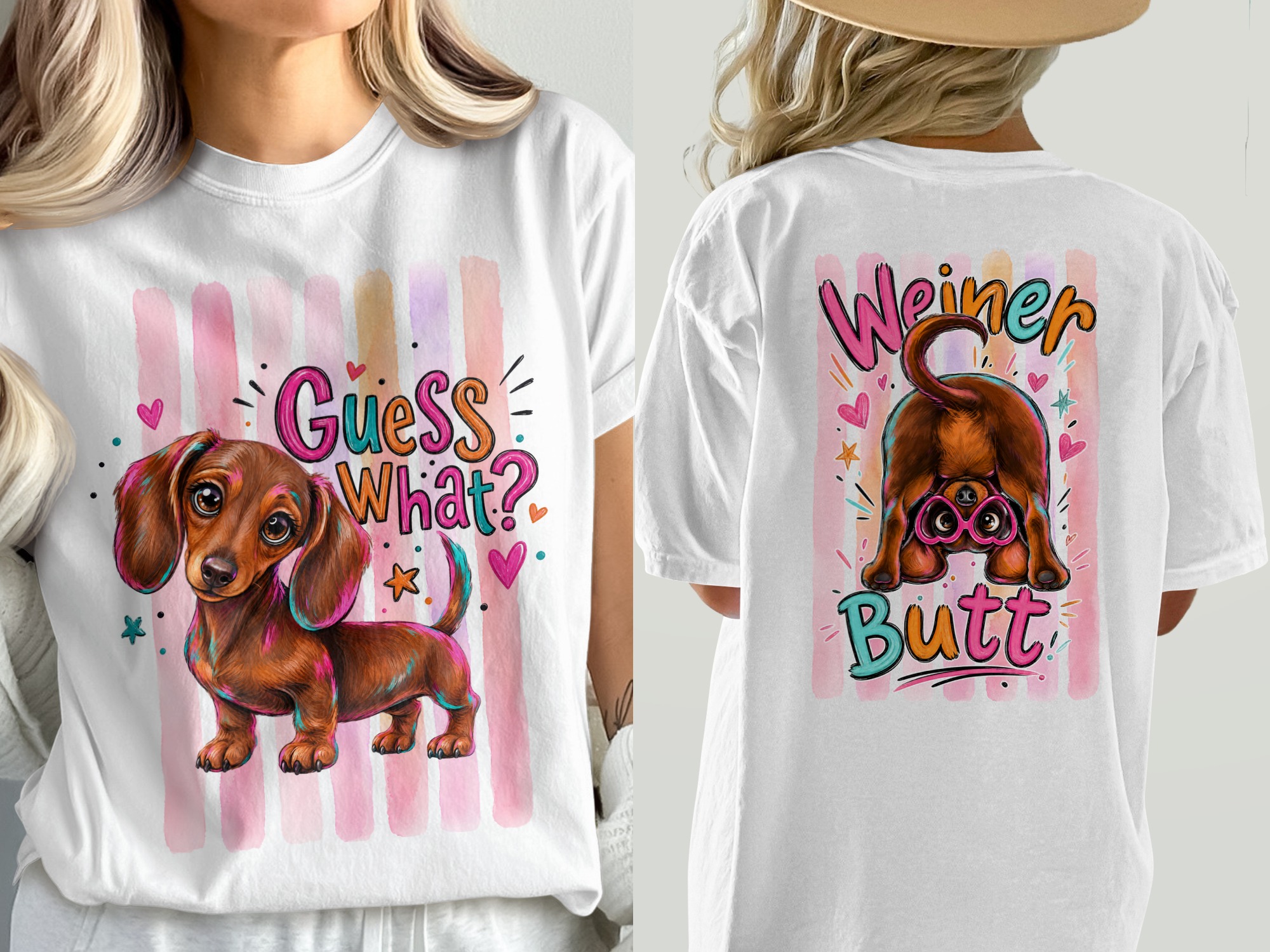 Cute Dachshund T-Shirt Comfort Colors ®, Guess What Wiener Dog Tee, Colorful Puppy Lover Gift Shirt for Her, Funny Dog Mom.