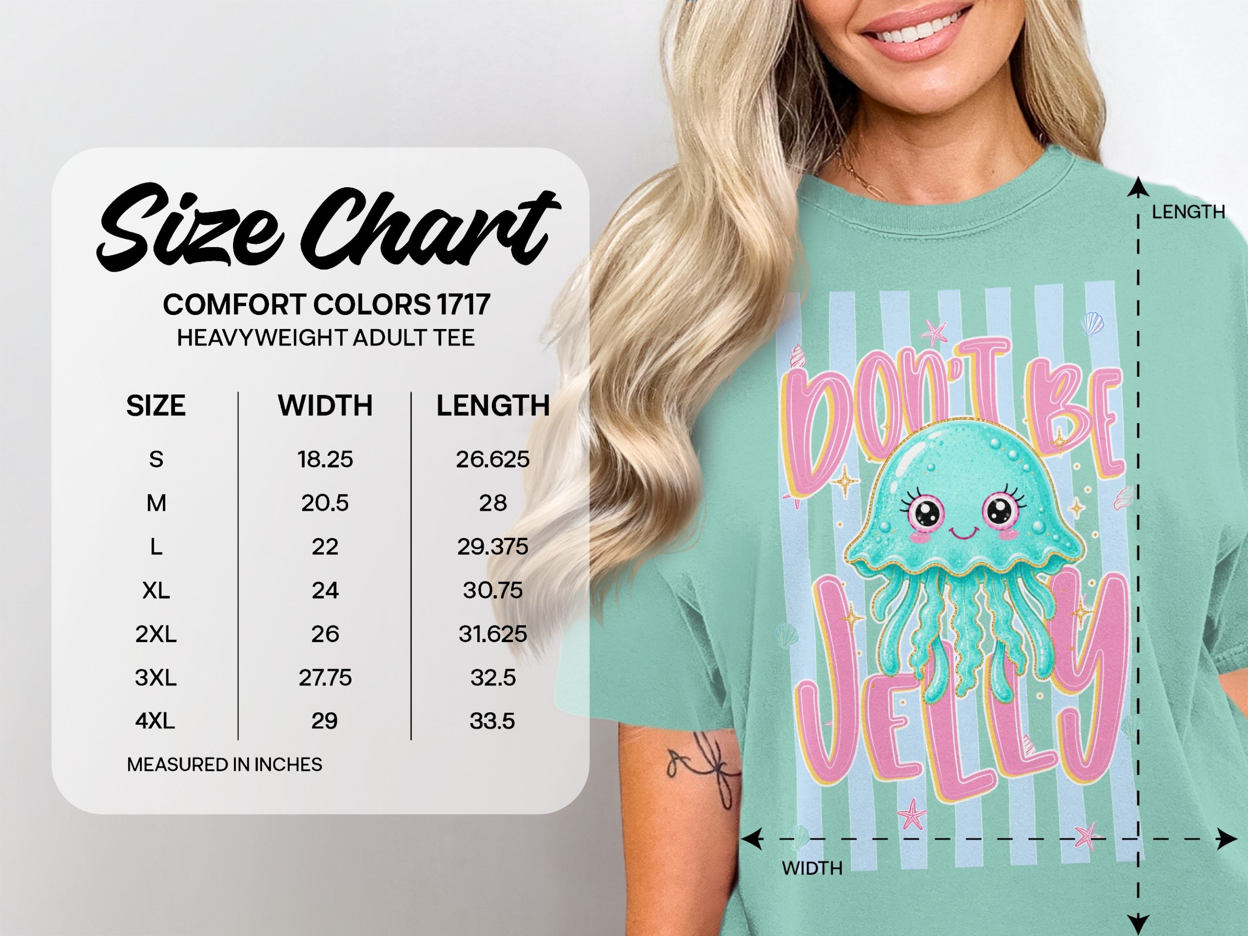 Comfort Colors® Don't Be Jelly T-Shirt, Cute Jellyfish Pun Shirt, Kawaii Ocean Marine Life Tee, Summer Beach Lover Gift, Pastel Stripe - Image 5
