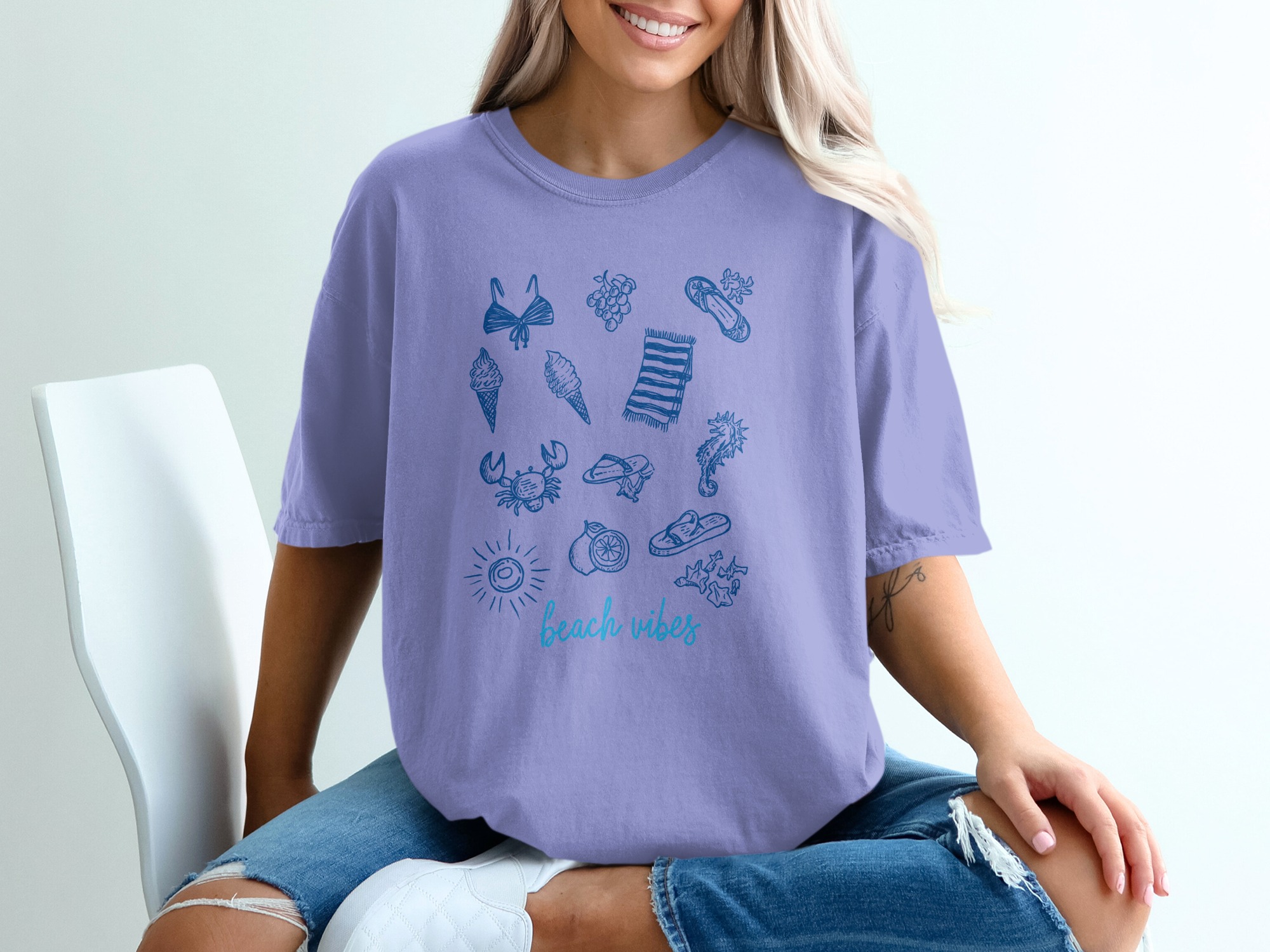 Comfort Colors® Beach Vibes T-Shirt, Coastal Life Summer Tee, Ocean Lover Vacation Shirt, Aesthetic Minimalist Beachy Graphic Top, Relaxed - Image 18