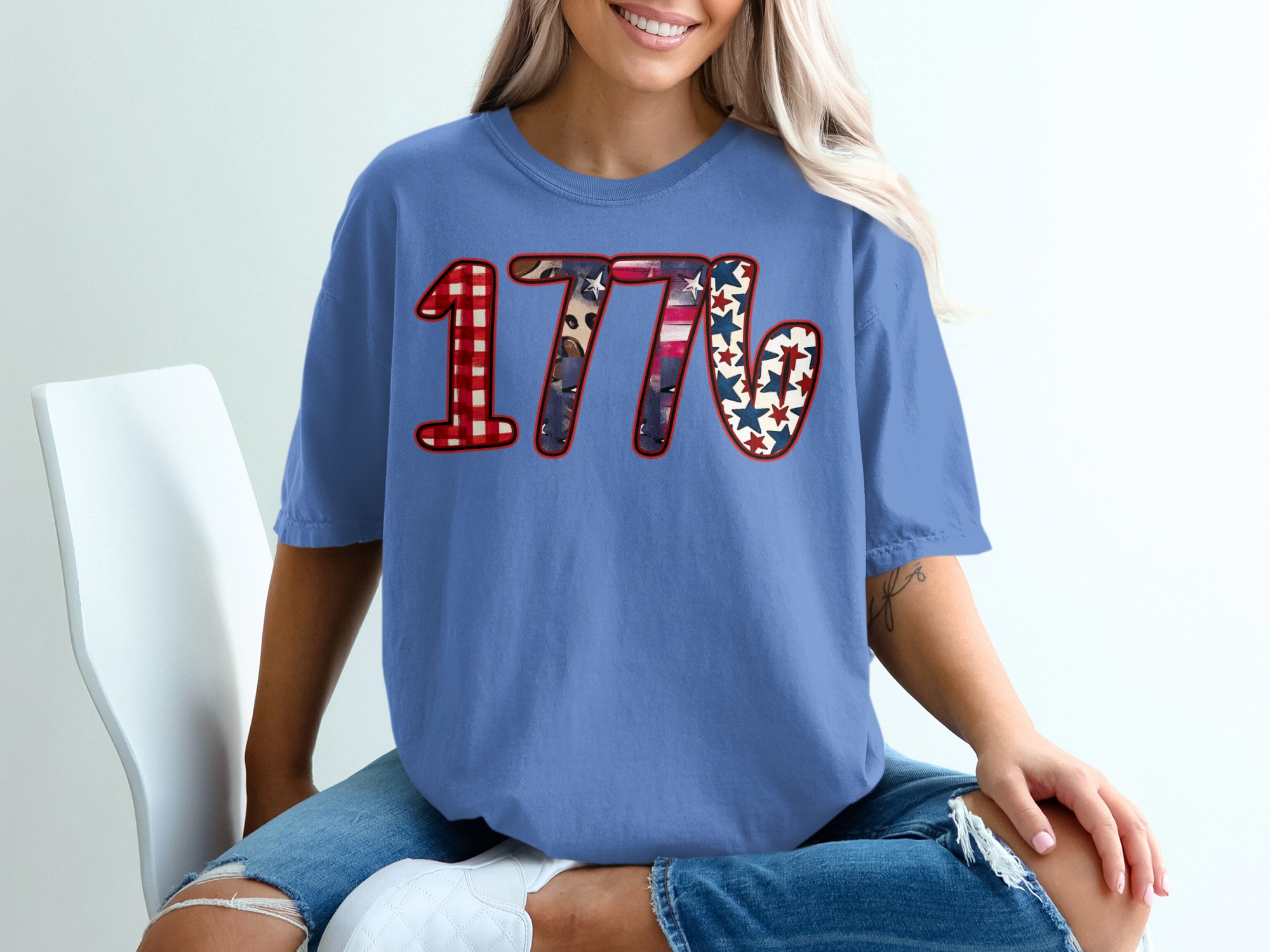 1776 Patriotic T-Shirt, Fourth of July America Tee, Distressed Americana Design, Independence Day Buffalo Plaid Leopard Print - Image 20