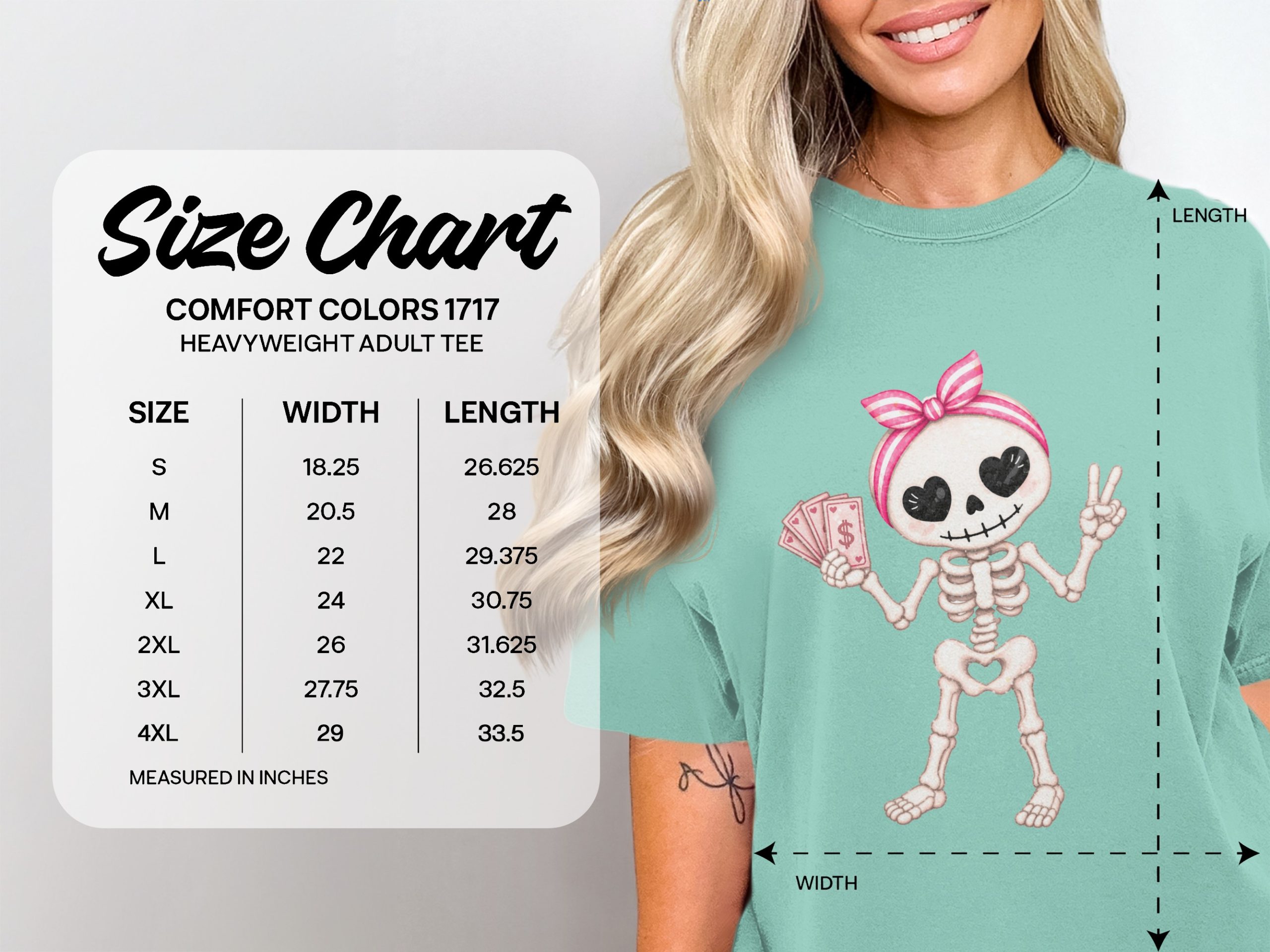 Cute Pink Skeleton T-Shirt: Heart Eyes & Money Cards - Image 4