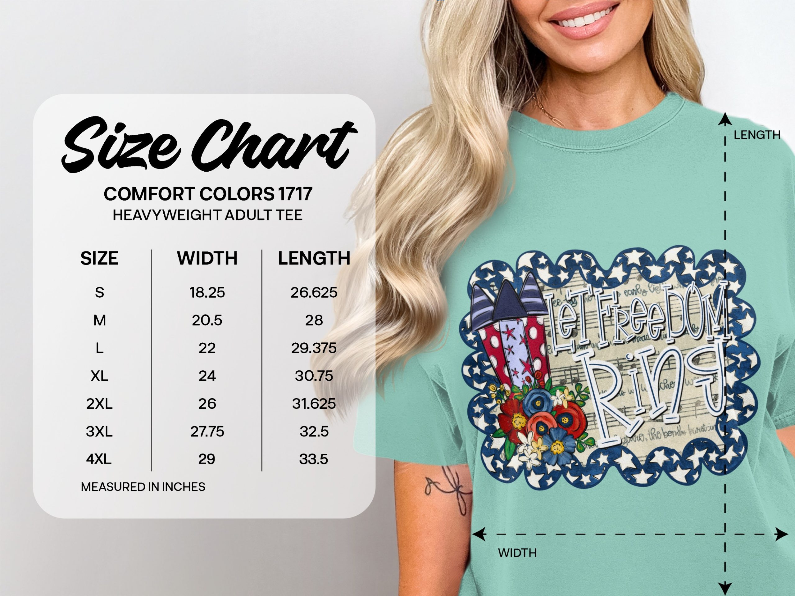 Let Freedom Ring T-Shirt, Patriotic 4th of July Shirt, Americana Tee with Flowers & Fireworks, Vintage Summer Top for Freedom Lovers - Image 5